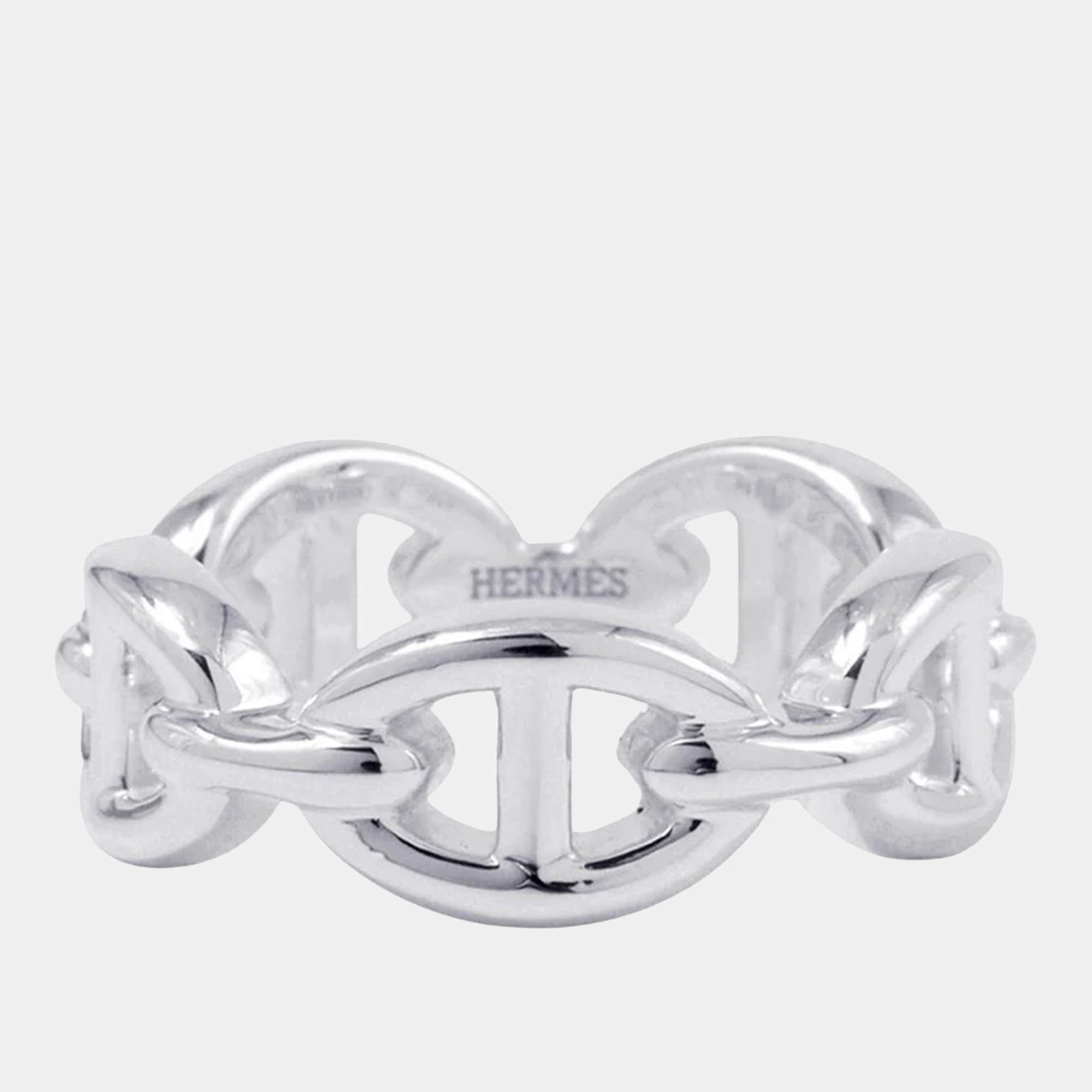 Pre Owned Hermes Chaine D'Ancre Anchene Ring Silver 925 EU 50