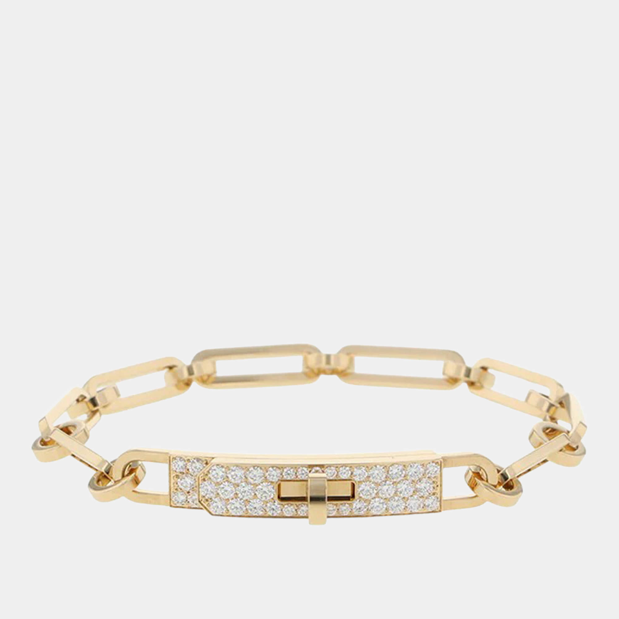 Pre Owned Hermes Kelly 8K Yellow Gold Diamond Chain Bracelet