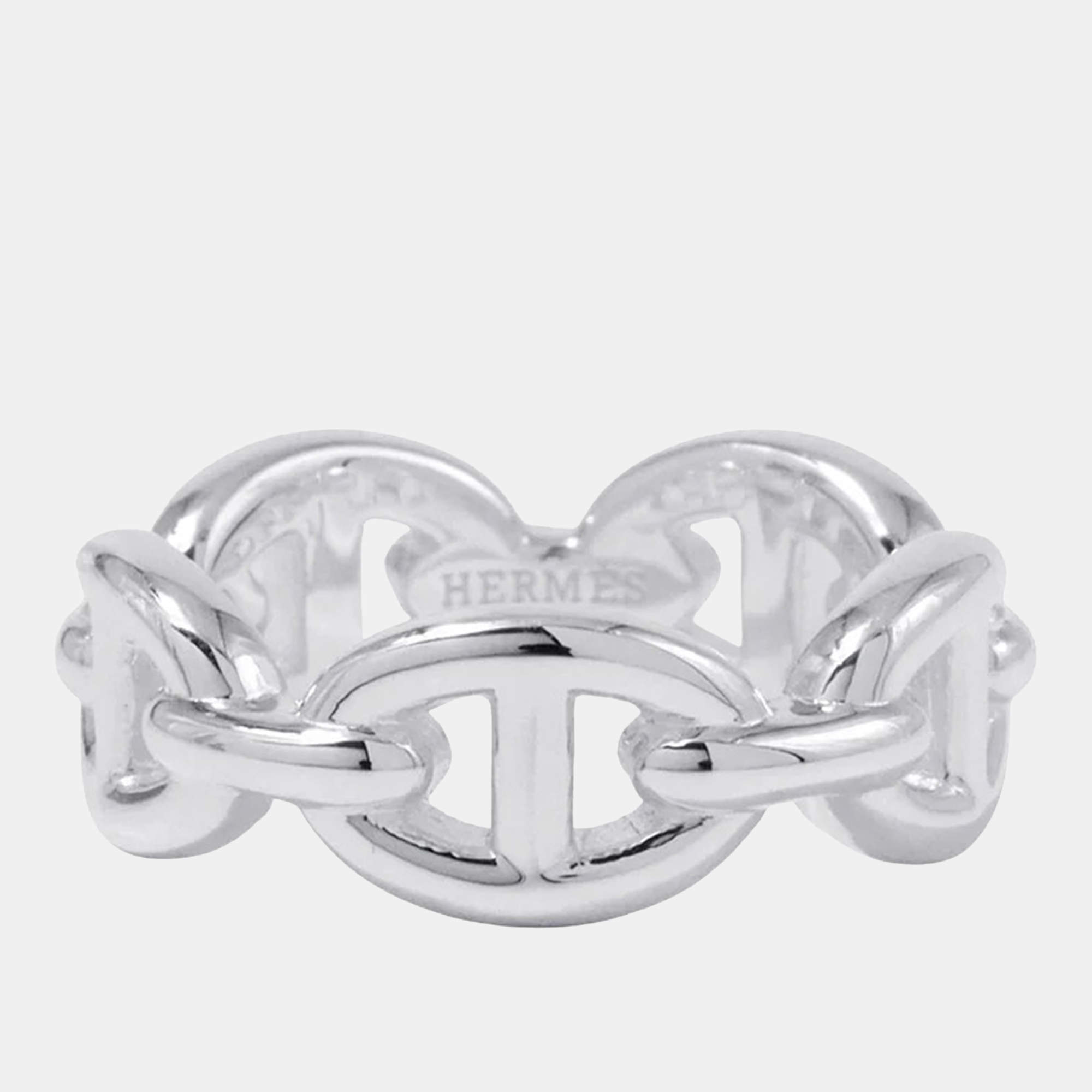 Pre Owned Hermes Chaine D'Ancre Anchene Ring Silver 925 EU 52