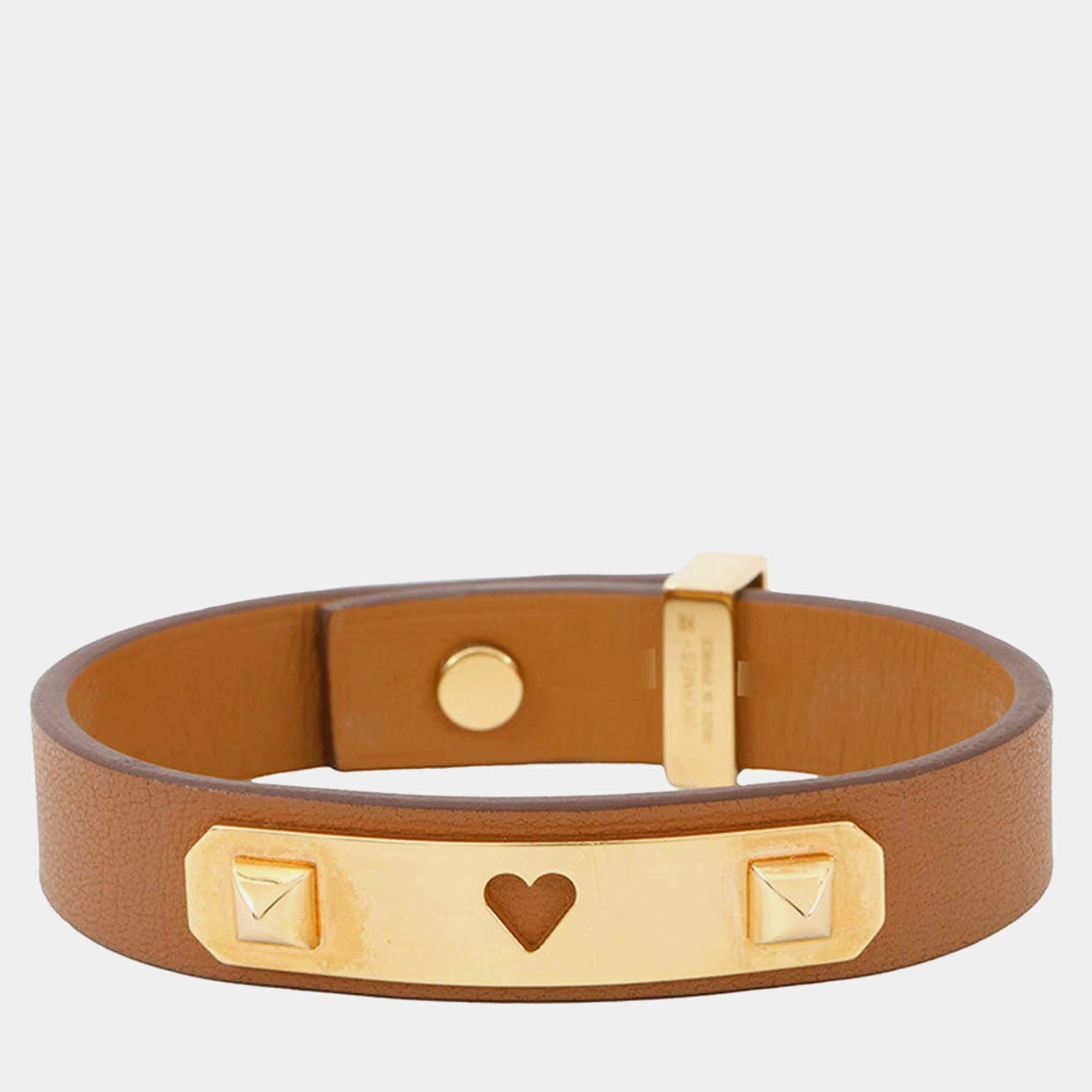 Pre Owned Hermes As De Coeur Bracelet Size T2 Gold Swift Leather
