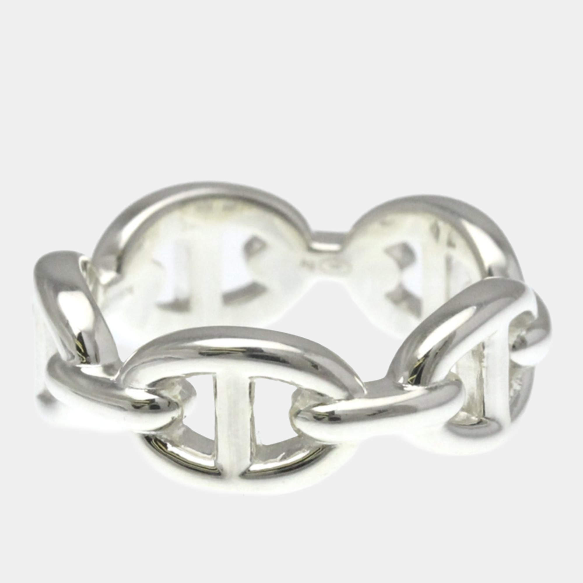 Pre Owned Hermes Chaine D'Ancre Silver Fashion No Stone Band Ring Silver EU 53