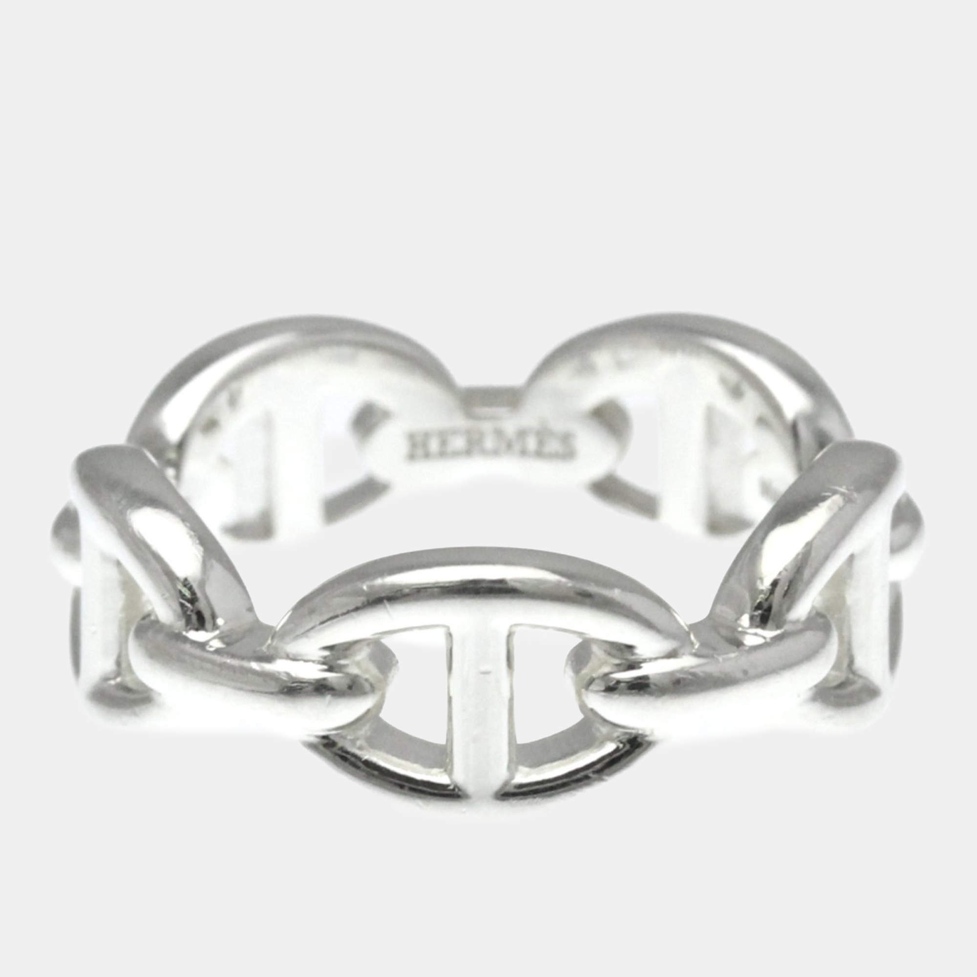 Pre Owned Hermes Chaine D'Ancre Silver Fashion No Stone Band Ring Silver EU 52