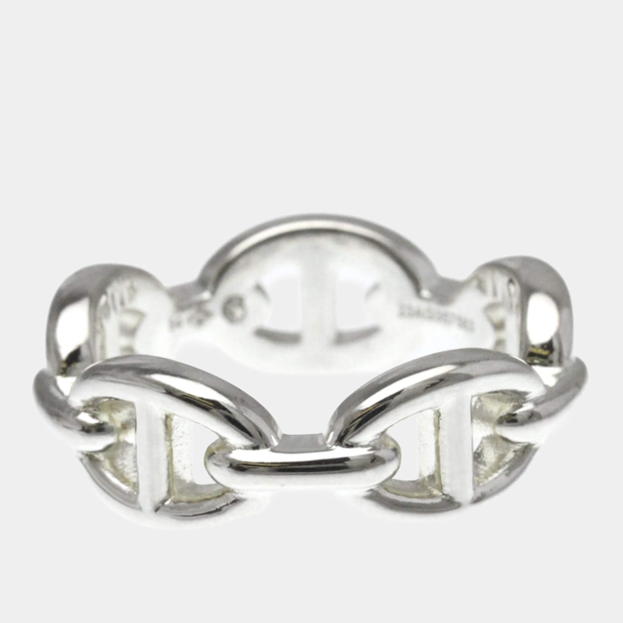 Pre Owned Hermes Chaine D'Ancre Silver Fashion No Stone Band Ring Silver