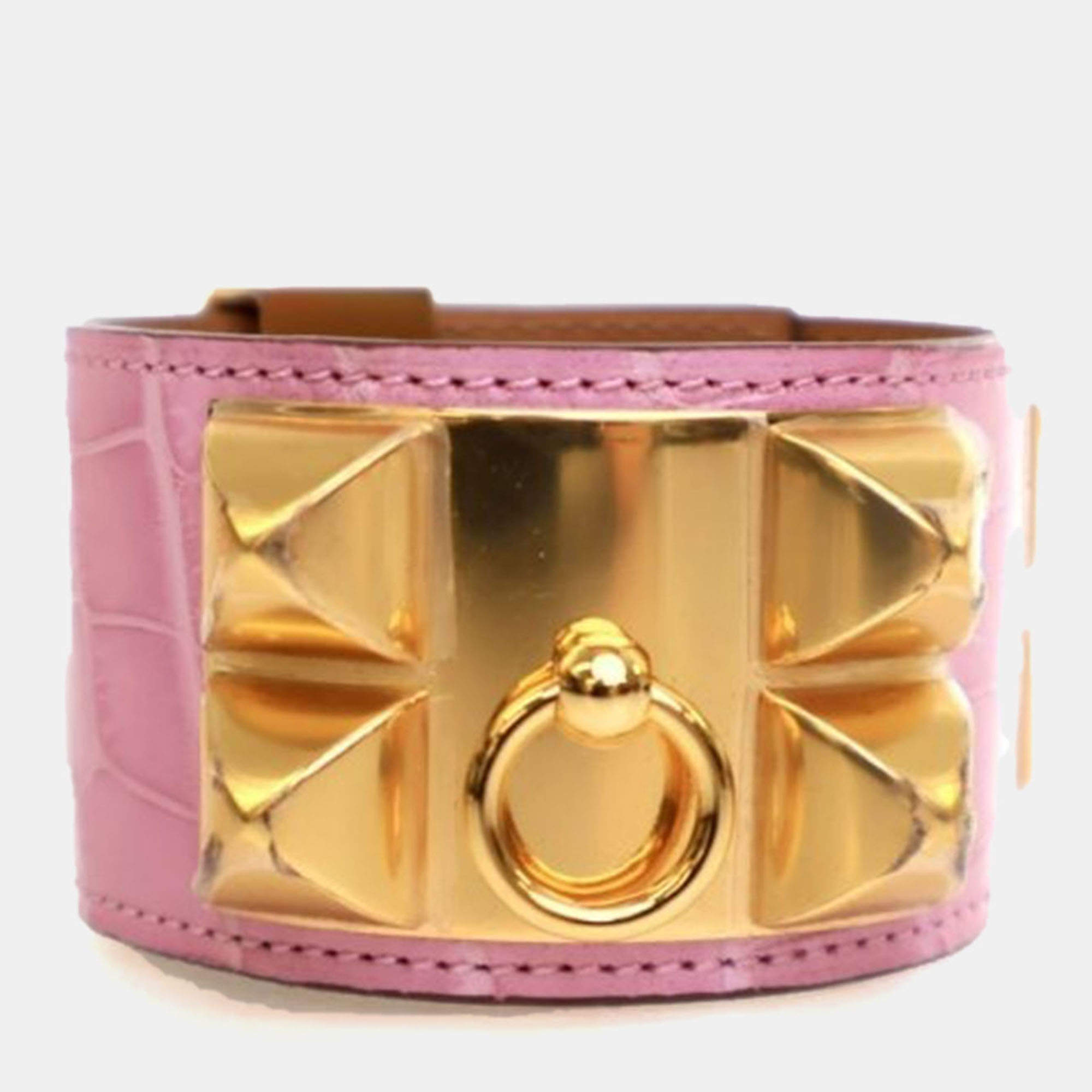 مملوكة مسبقًا Hermes Bubblegum Pink Alligator Collier De Chien Bracelet