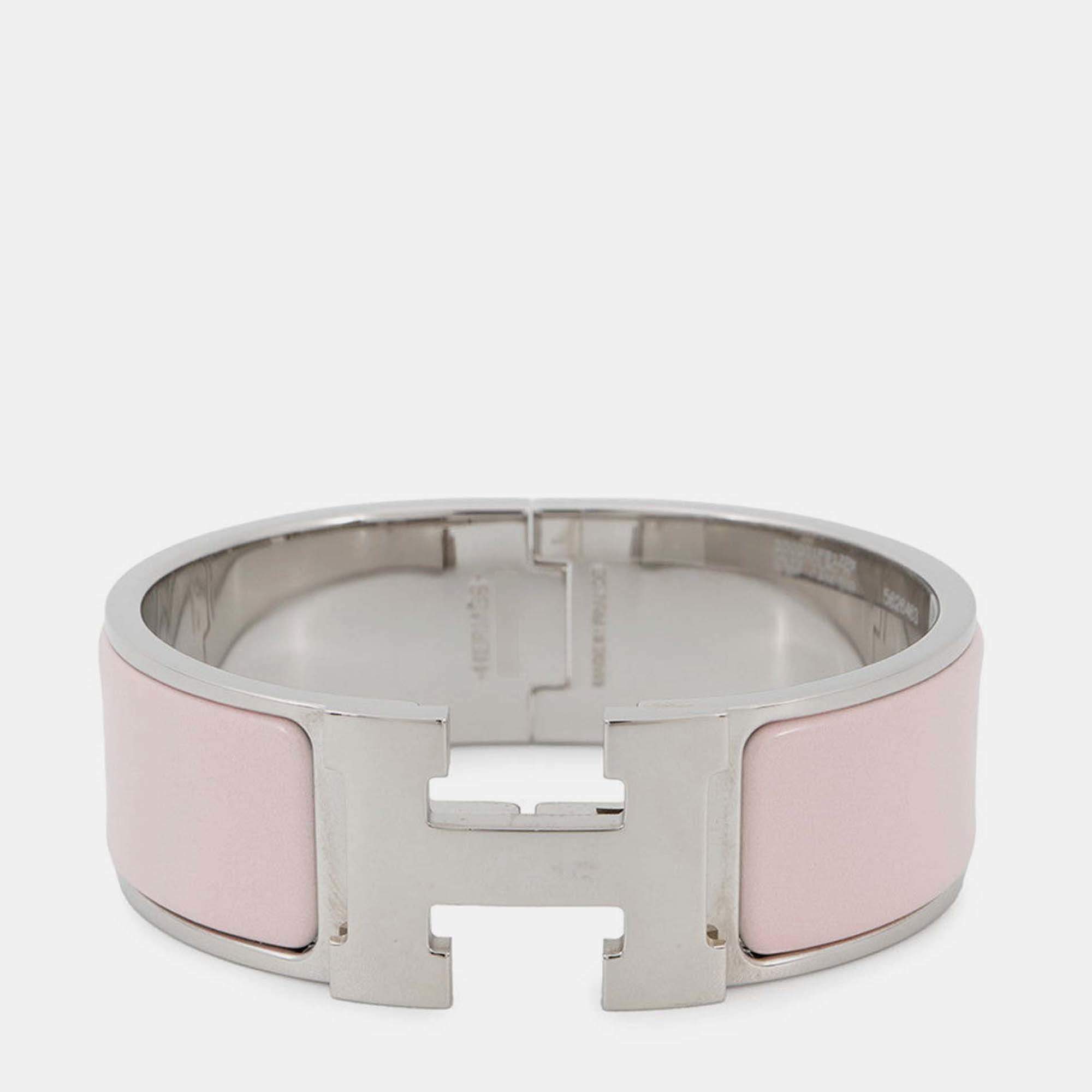 Pre Owned Hermes Clic Clac H Size Pm Rose Candor/Silver Metal Enamel