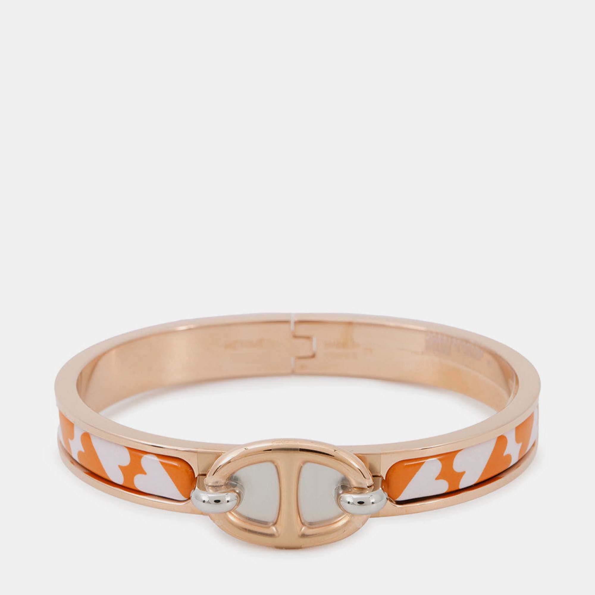 Pre Owned Hermes Mini Clic Chaine D'Ancre Bracelet Size Pm Orange/Gold Metal Enamel