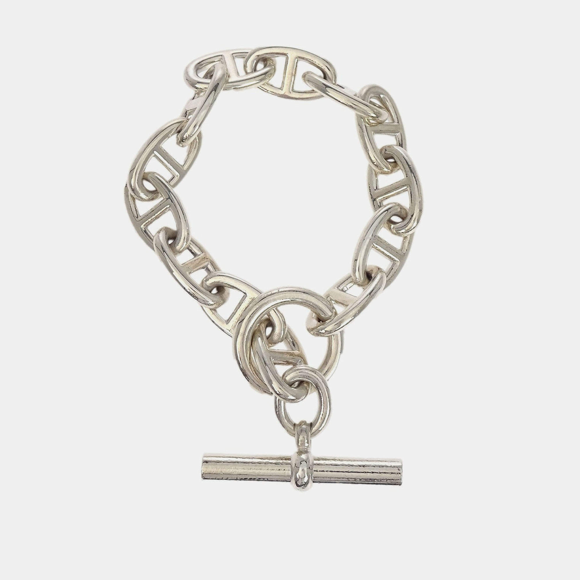 Pre Owned Hermes Chaine d'Ancre Silver TGM Ag925 Bracelet 