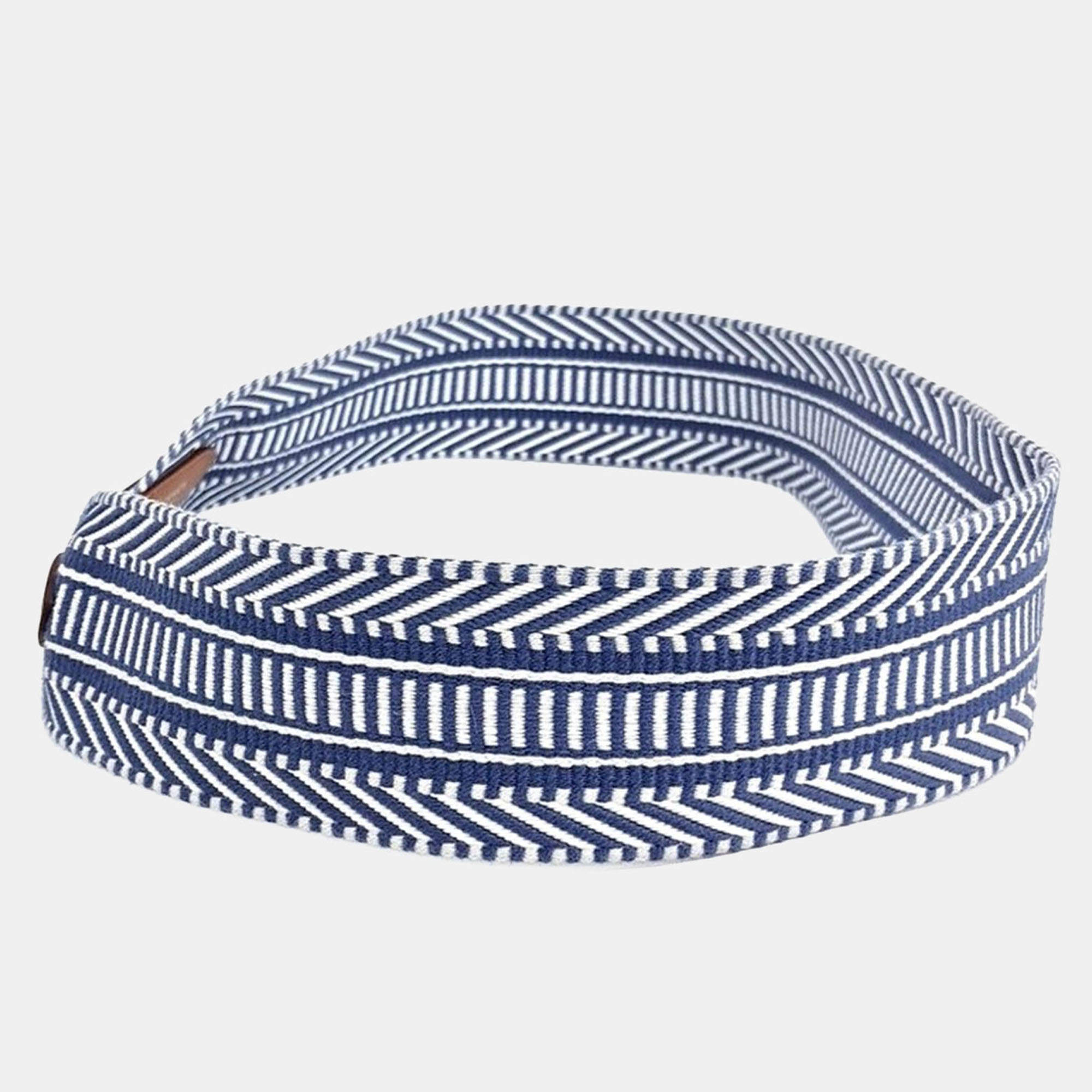 Pre Owned Hermes Fabric Blue White Strap