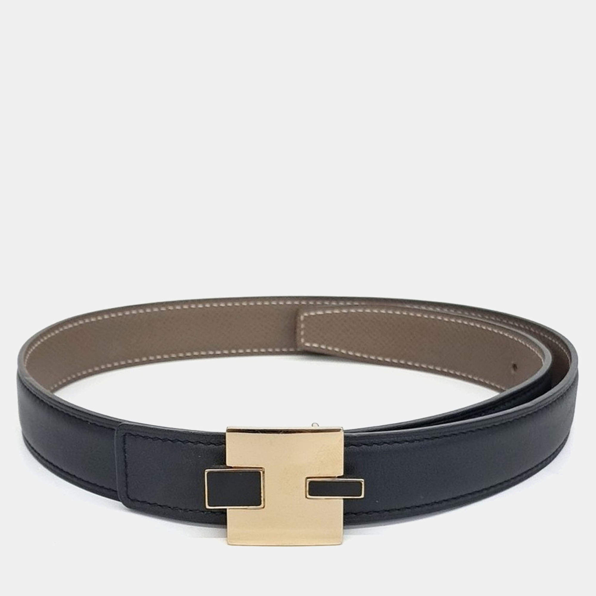 Pre Owned Hermes Black Leather Reversible Belt