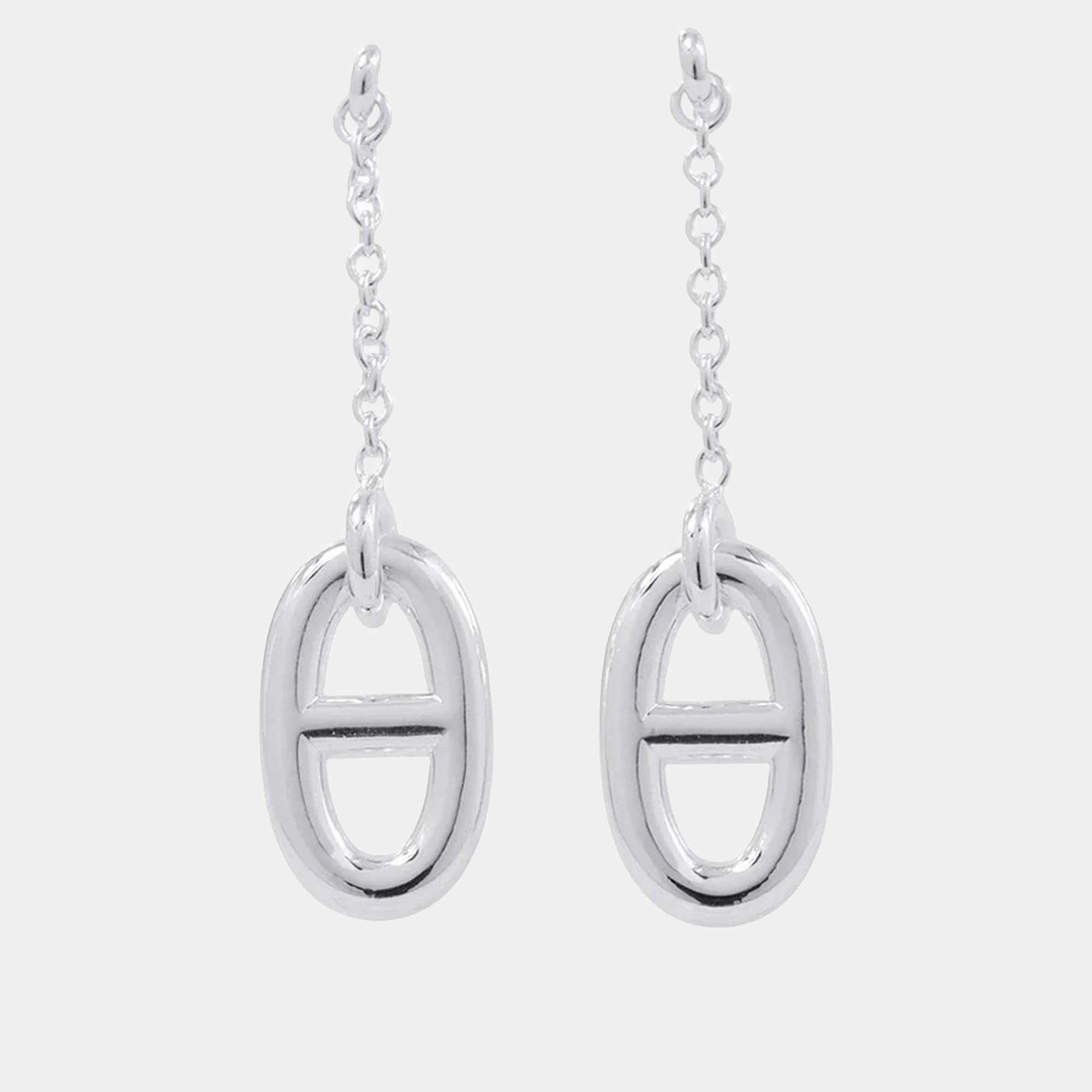 Pre Owned Hermes Chaine D'Ancre Earrings Size Mm Sv925