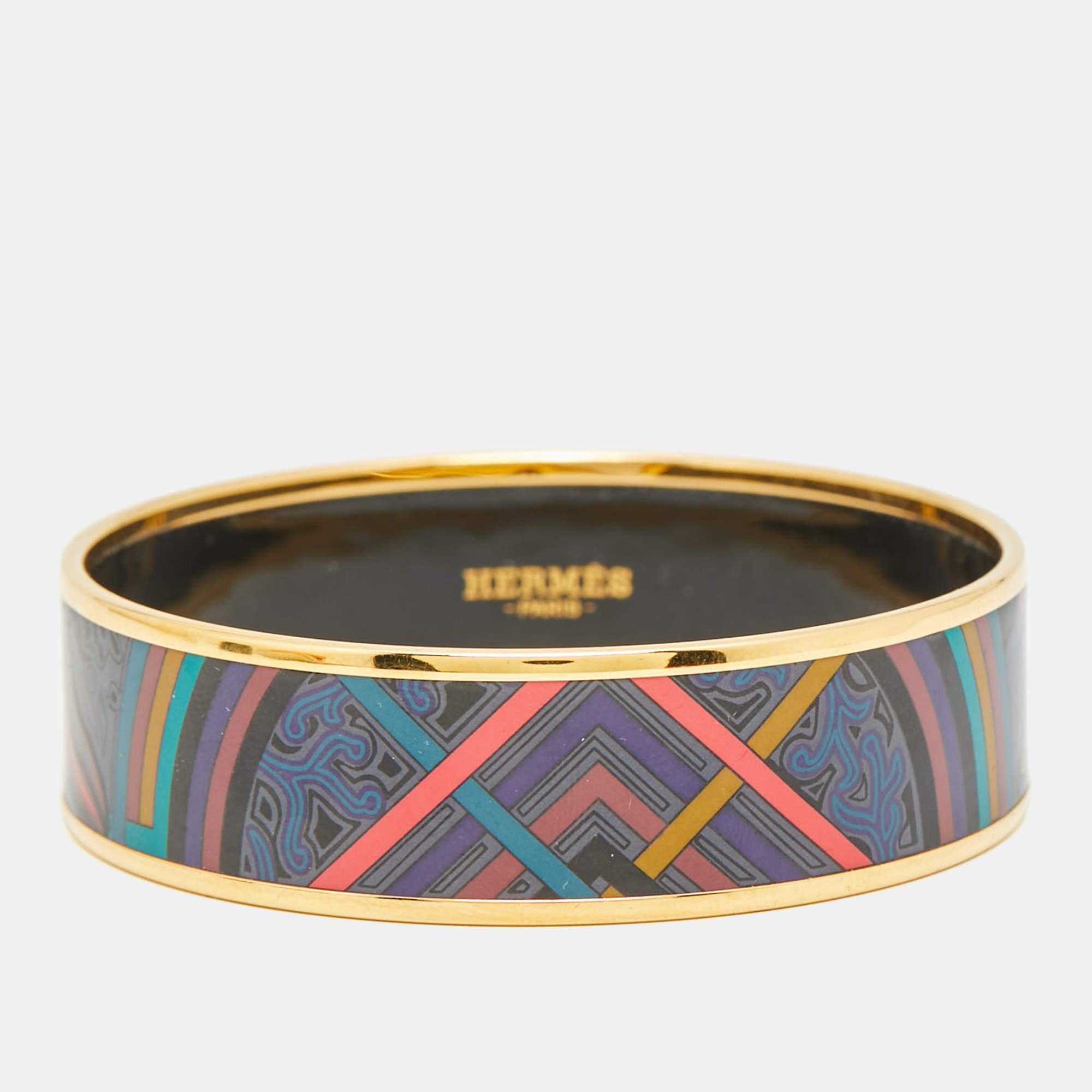 Pre Owned Hermes Enamel Gold Plated Bangle Bracelet