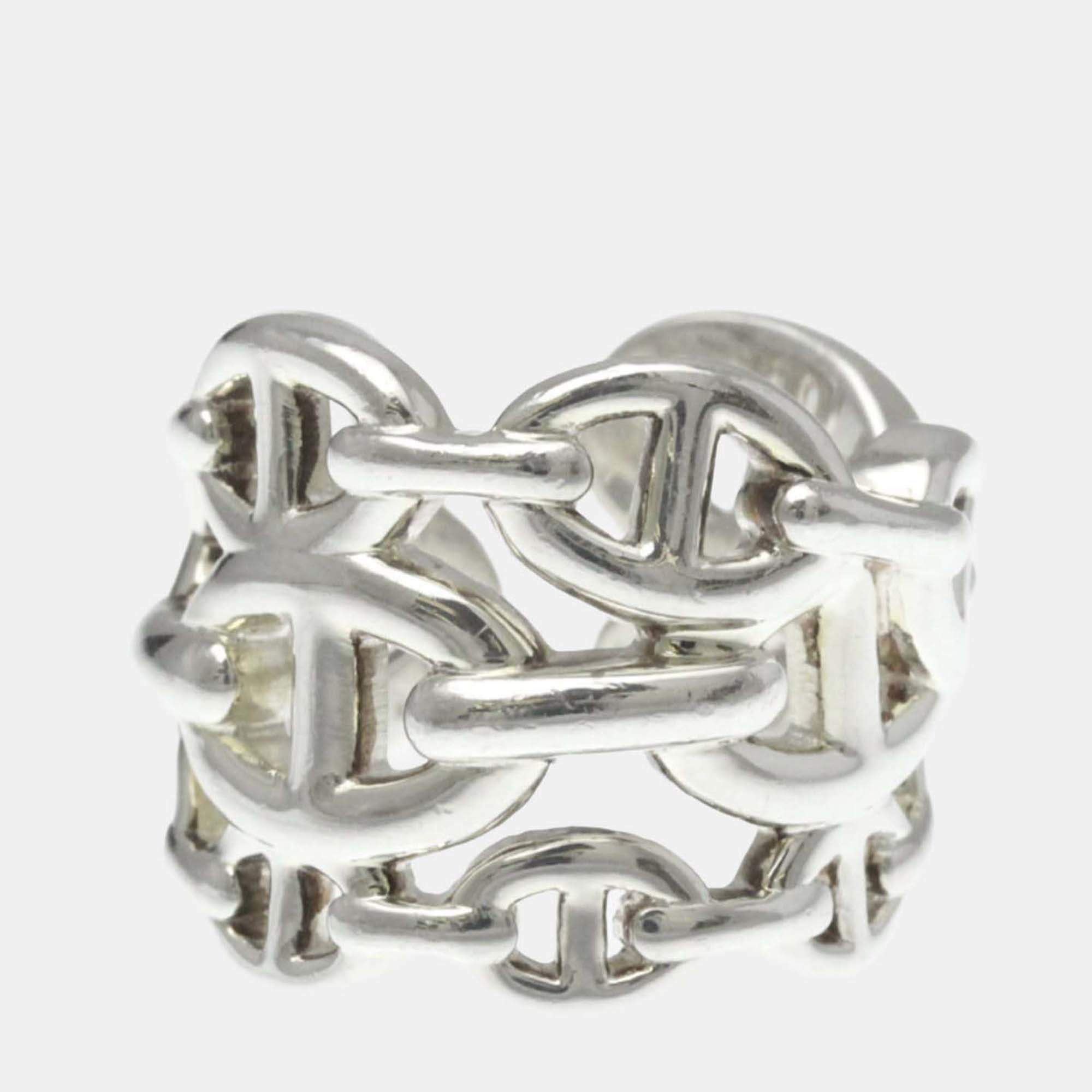 Pre Owned Hermes Chaine D'Ancre Farandole Silver No Stone Band Ring Silver