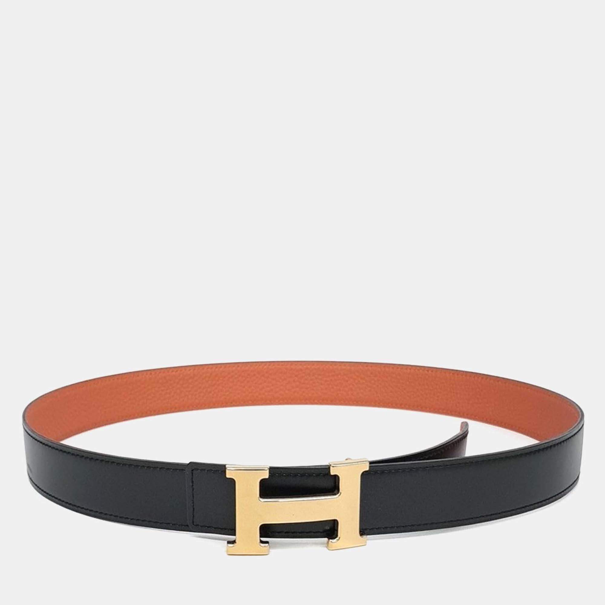 Pre Owned Hermes Black/Orange Leather H Reversible Belt