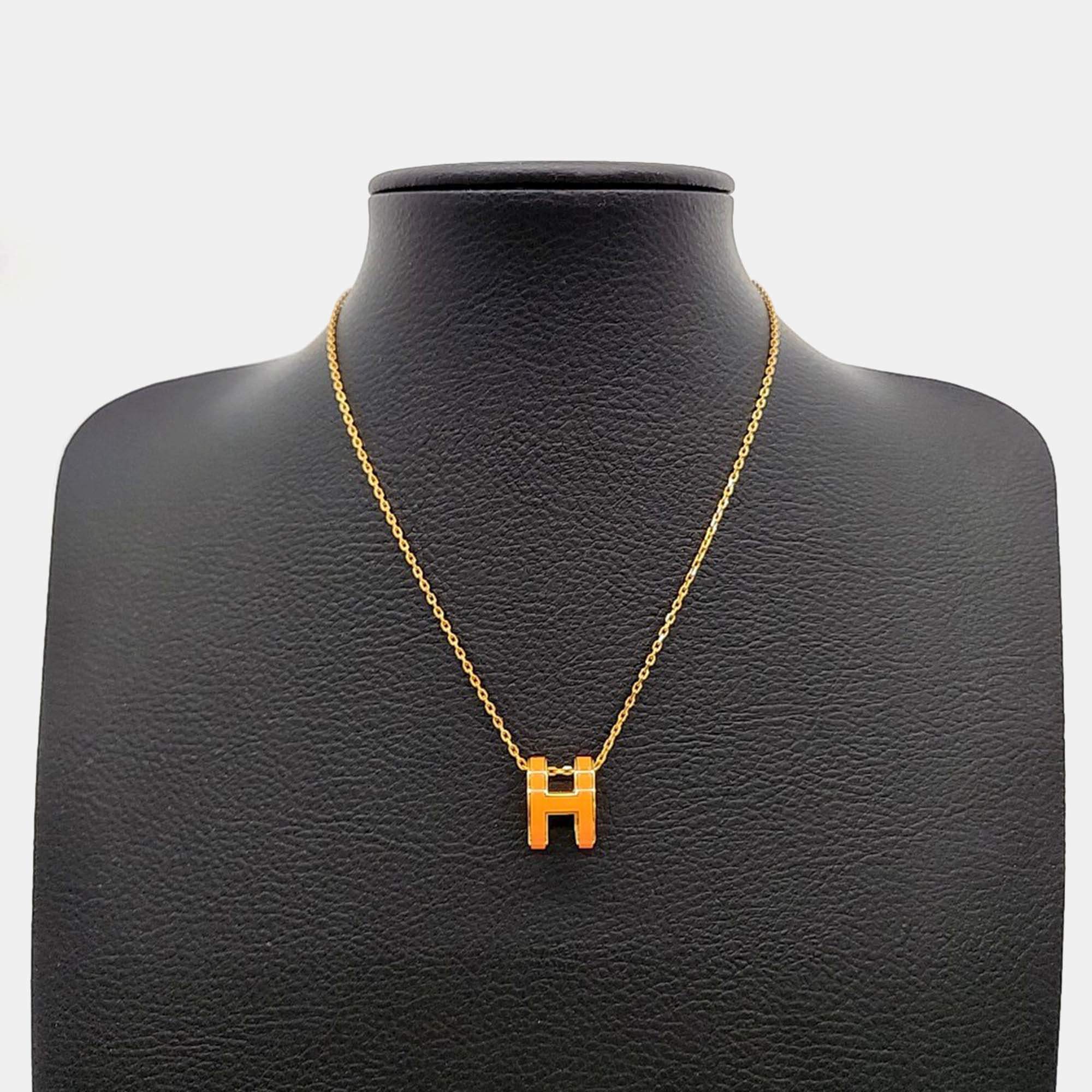 Pre Owned Hermes Gold Tone Pop H Necklace