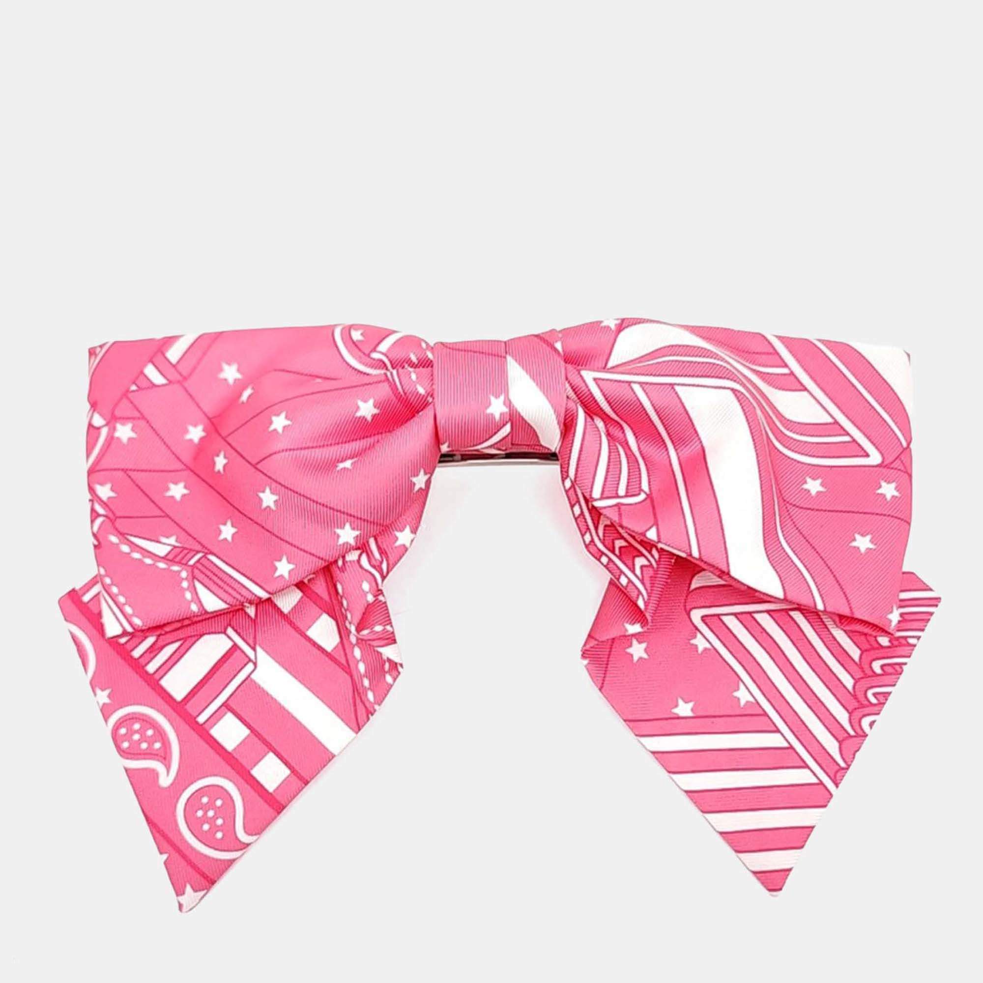 Pre Owned Hermes Pink Silk Ribbon Hair Pin