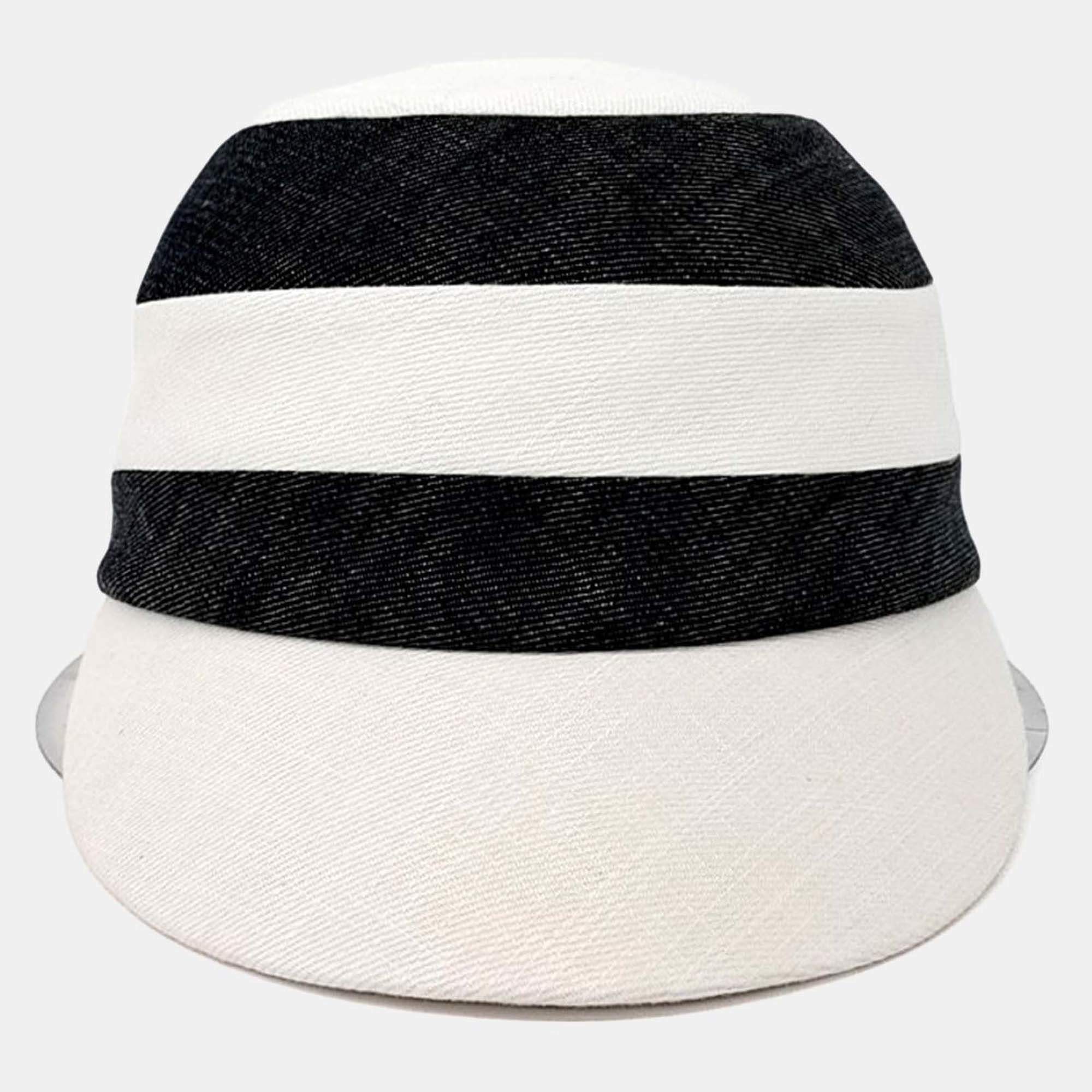 Pre Owned Hermes Black,/White Cotton Linen Hat
