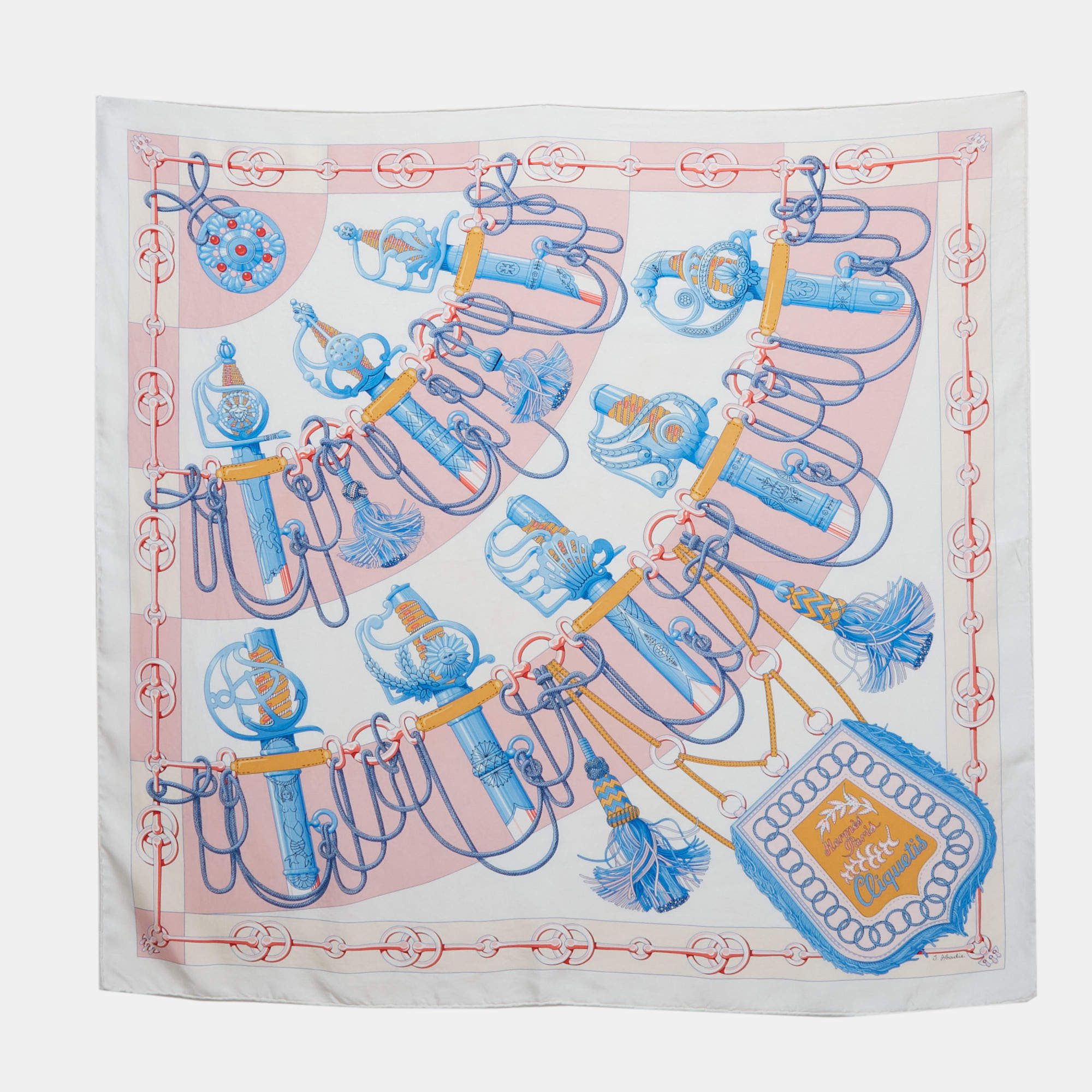 Pre Owned Hermes White Silk Cliquetis Scarf