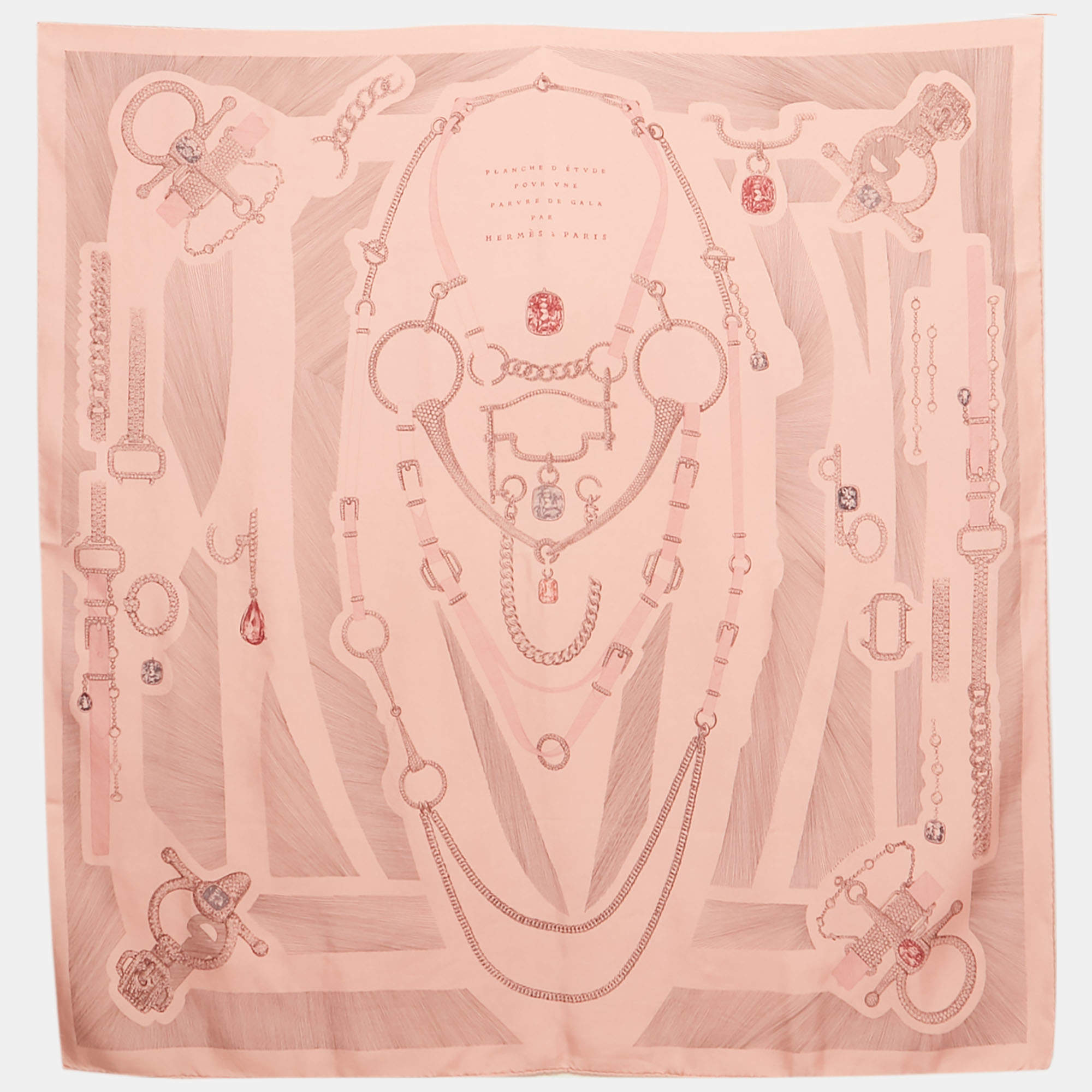Pre Owned Hermès Pink Silk Etude Pour Une Parure de Gala Scarf