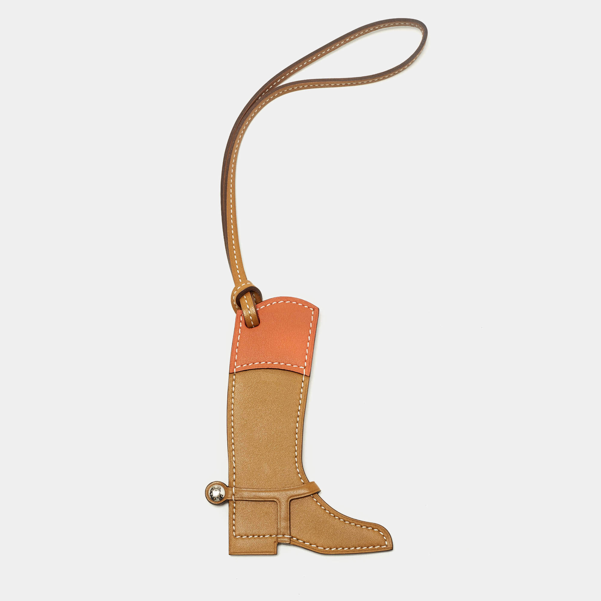 Pre Owned Hermes Natural Sable/Capuccine Veau Butler and Swift Leather Paddock Boot Bag Charm