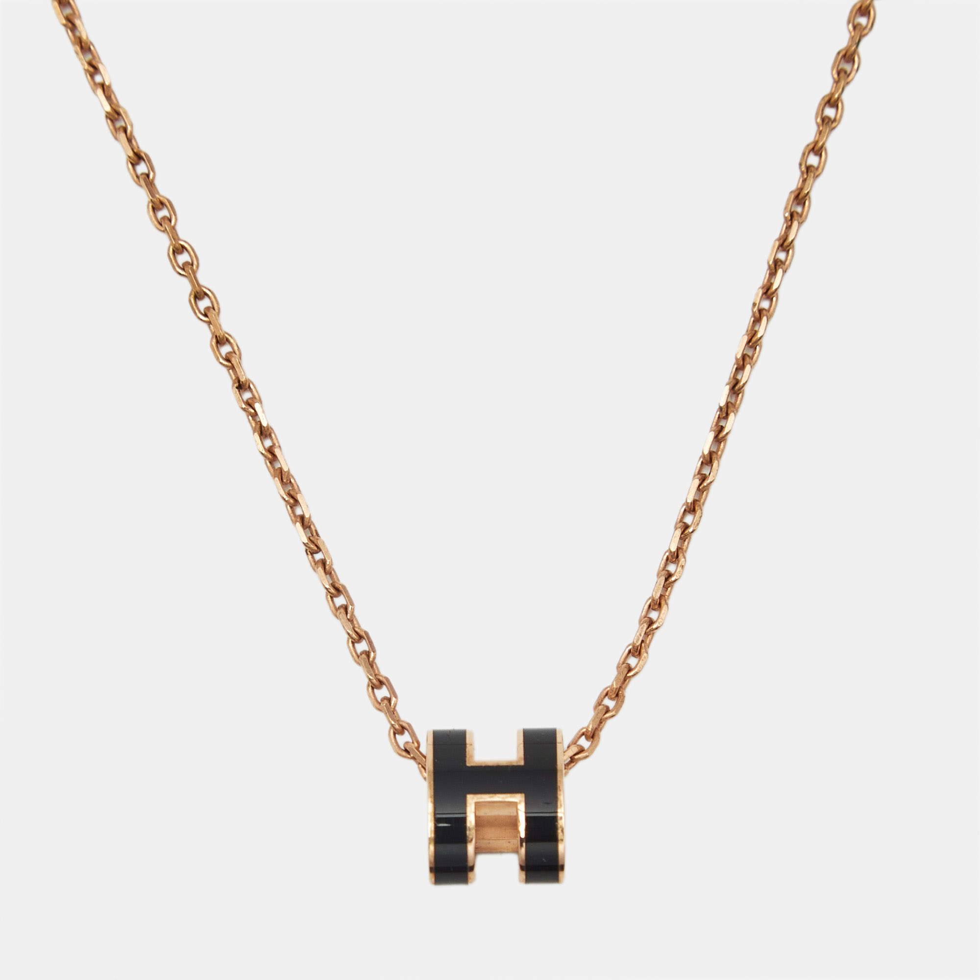 مملوكة مسبقًا Hermès Mini Pop H Enamel Rose Gold Plated Necklace