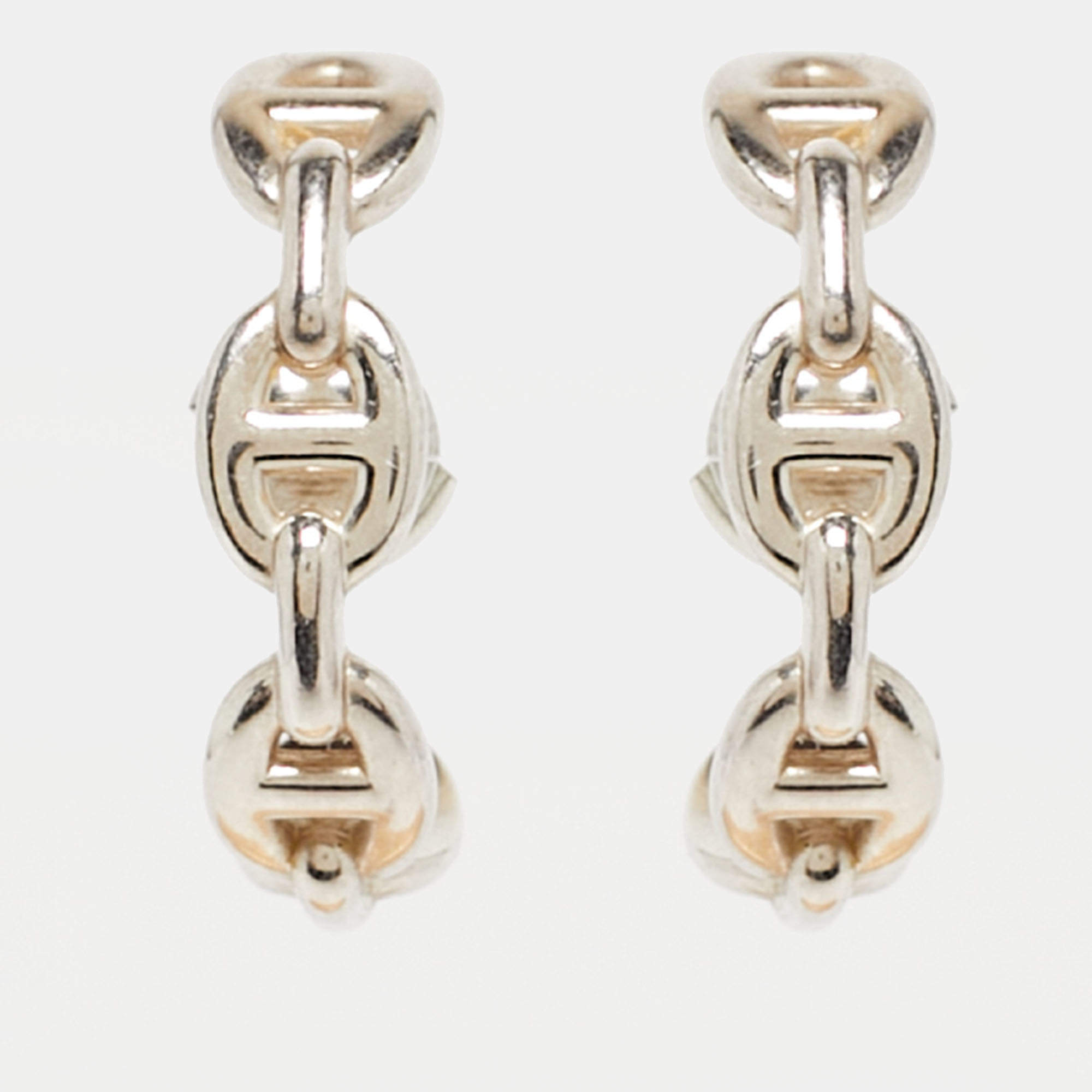 Pre Owned Hermes Chain d'Ancre Sterling Silver Earrings