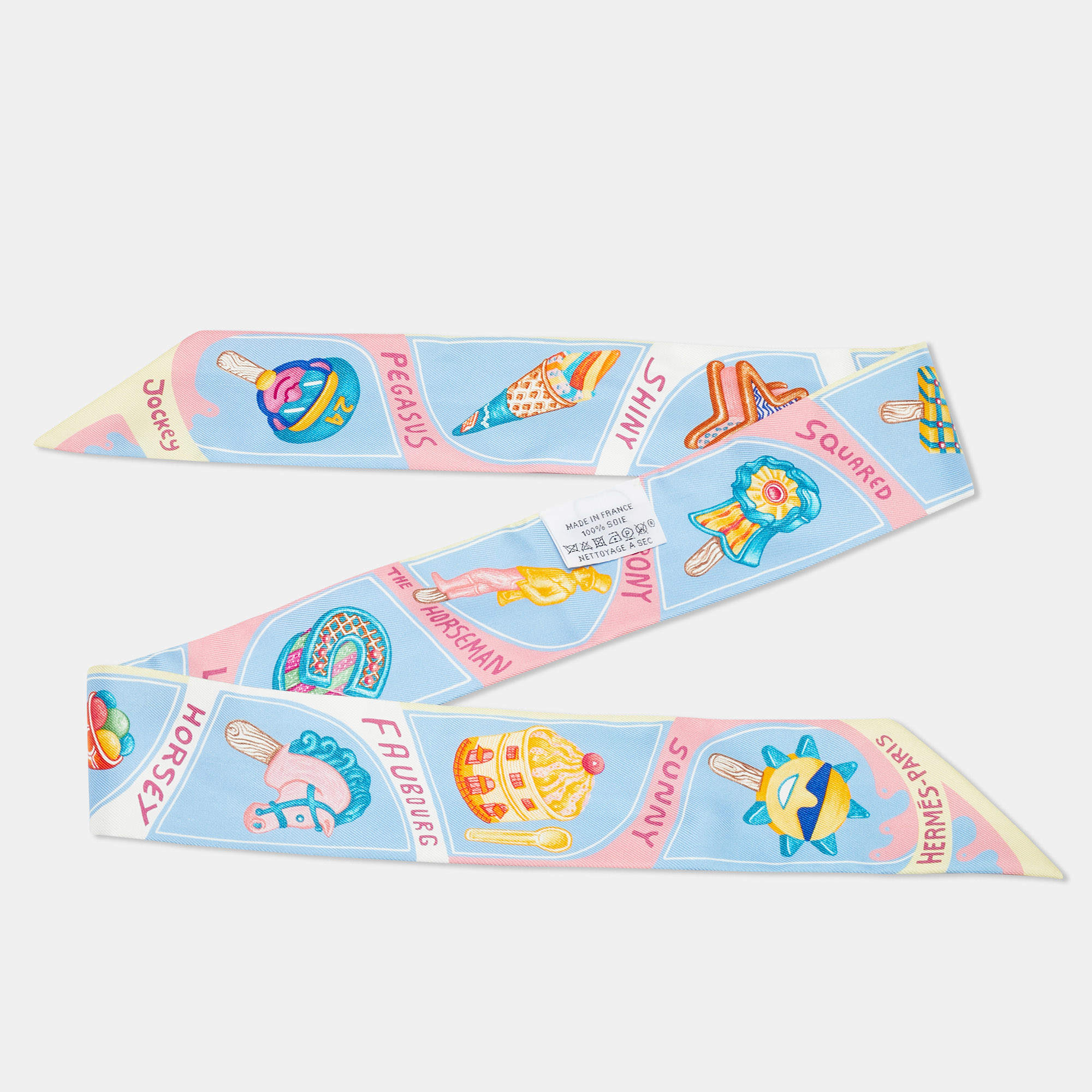 مملوكة مسبقًا Hermes Blue Silk Funny Ice Cream Twilly 