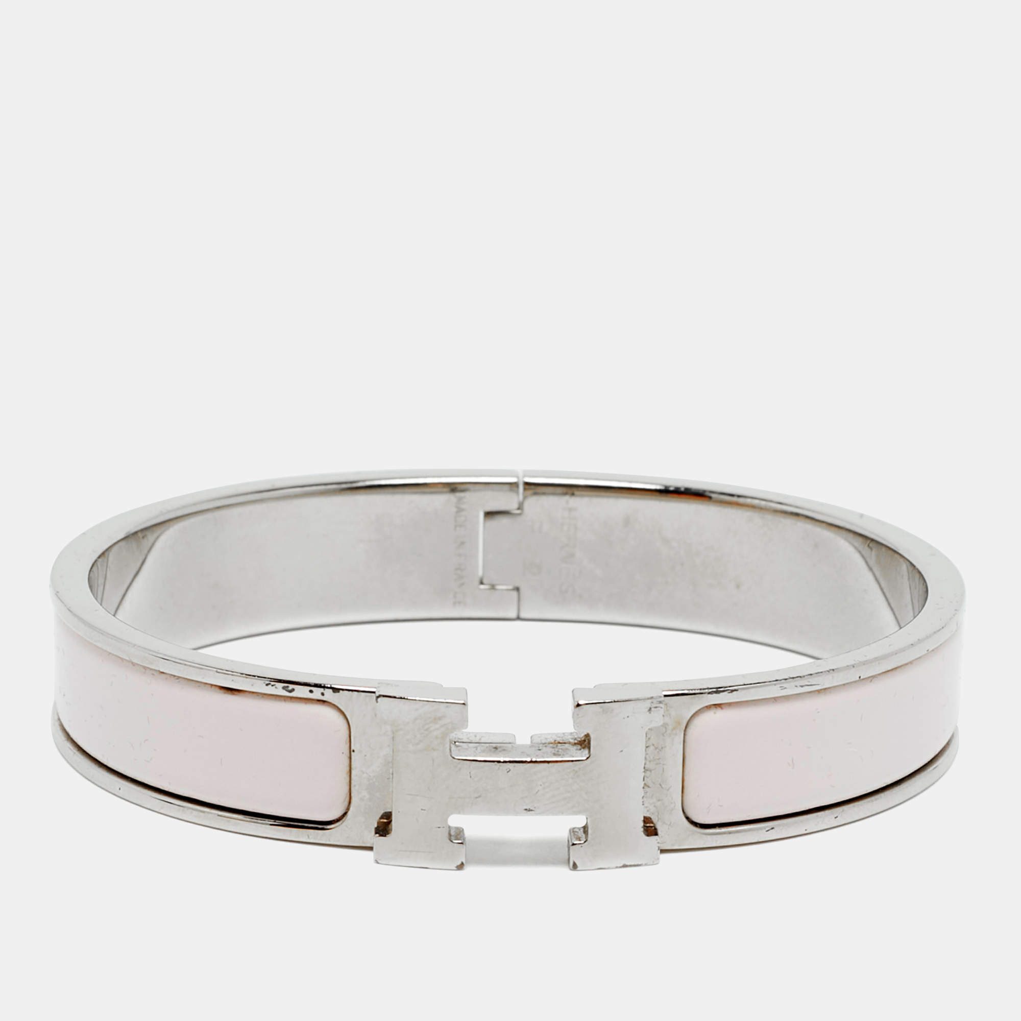 Pre Owned Hermes Clic H Enamel Palladium Plated Braclet