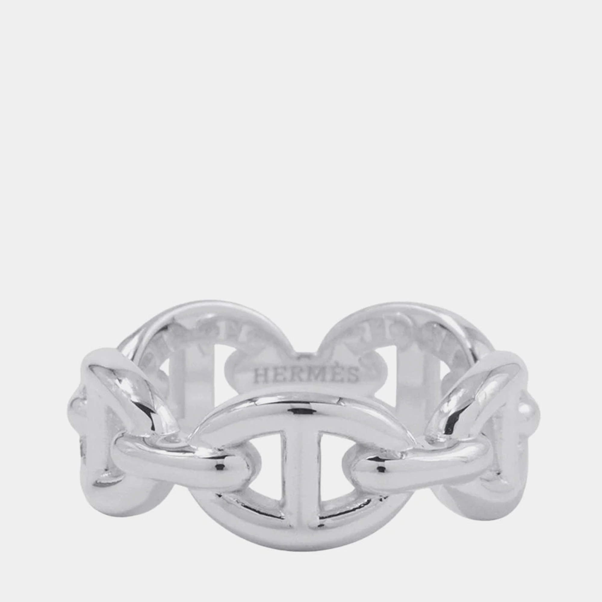 Pre Owned Hermes Chaine D'Ancre Anchene Ring Size Pm/53/#13 Sv925