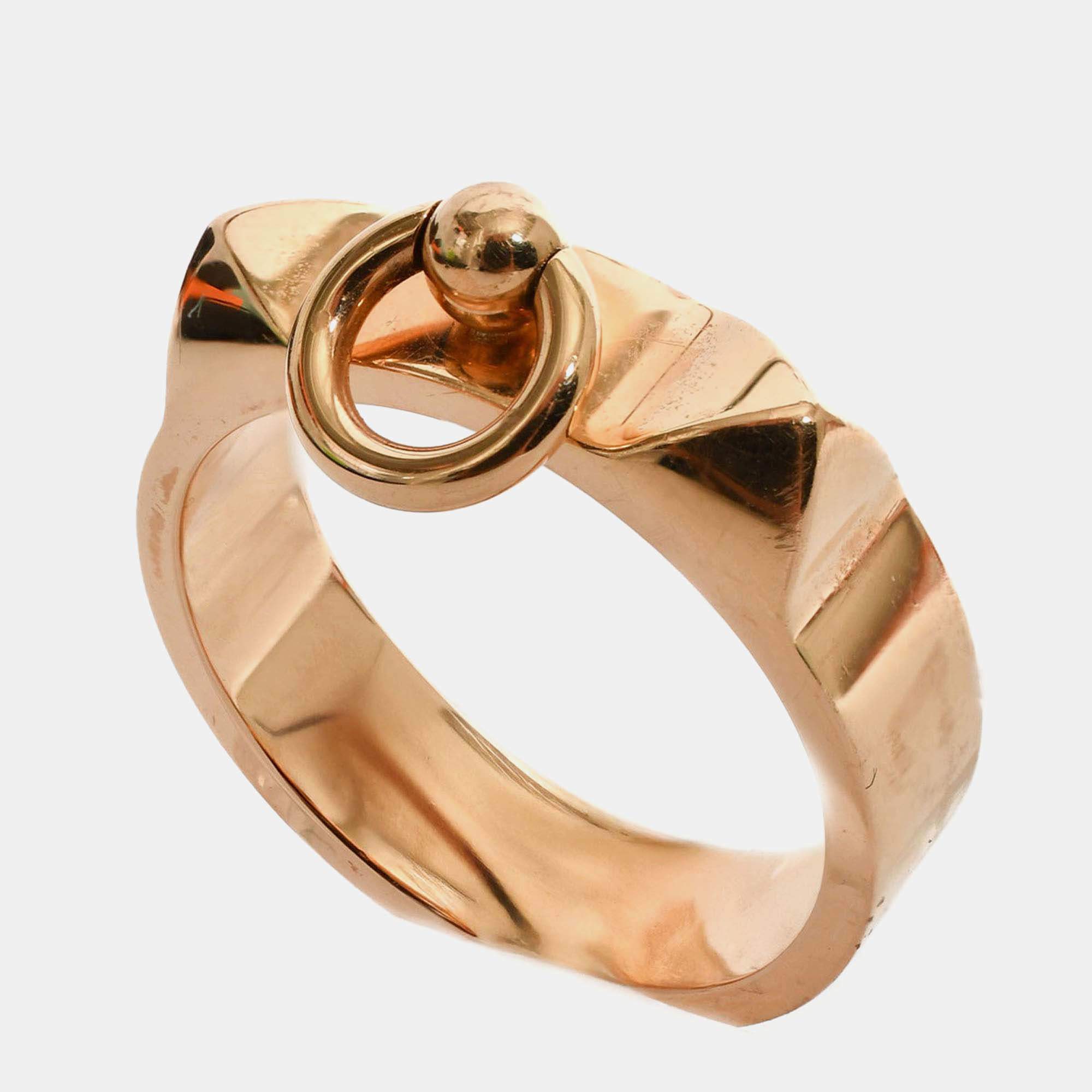 Pre Owned Hermes 18K Rose Gold 'Collier De Chien' Small Model Ring Size 50