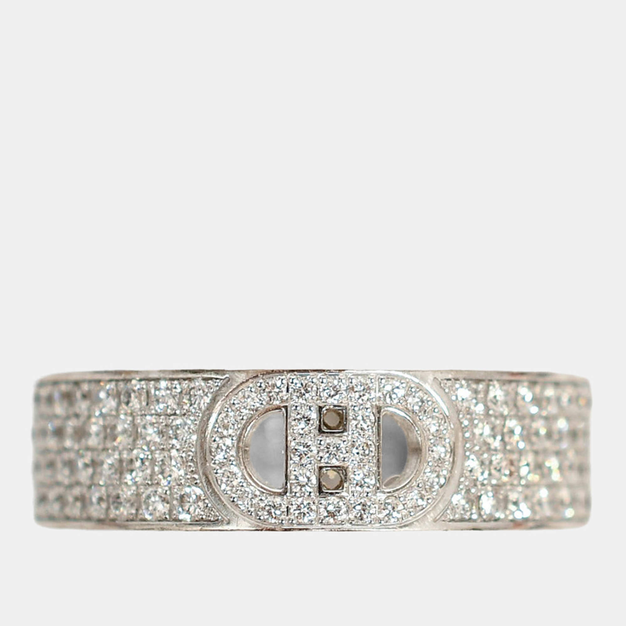 مملوكة مسبقًا Hermes 18K White Gold Diamond Small H d'Ancre Ring Size 54