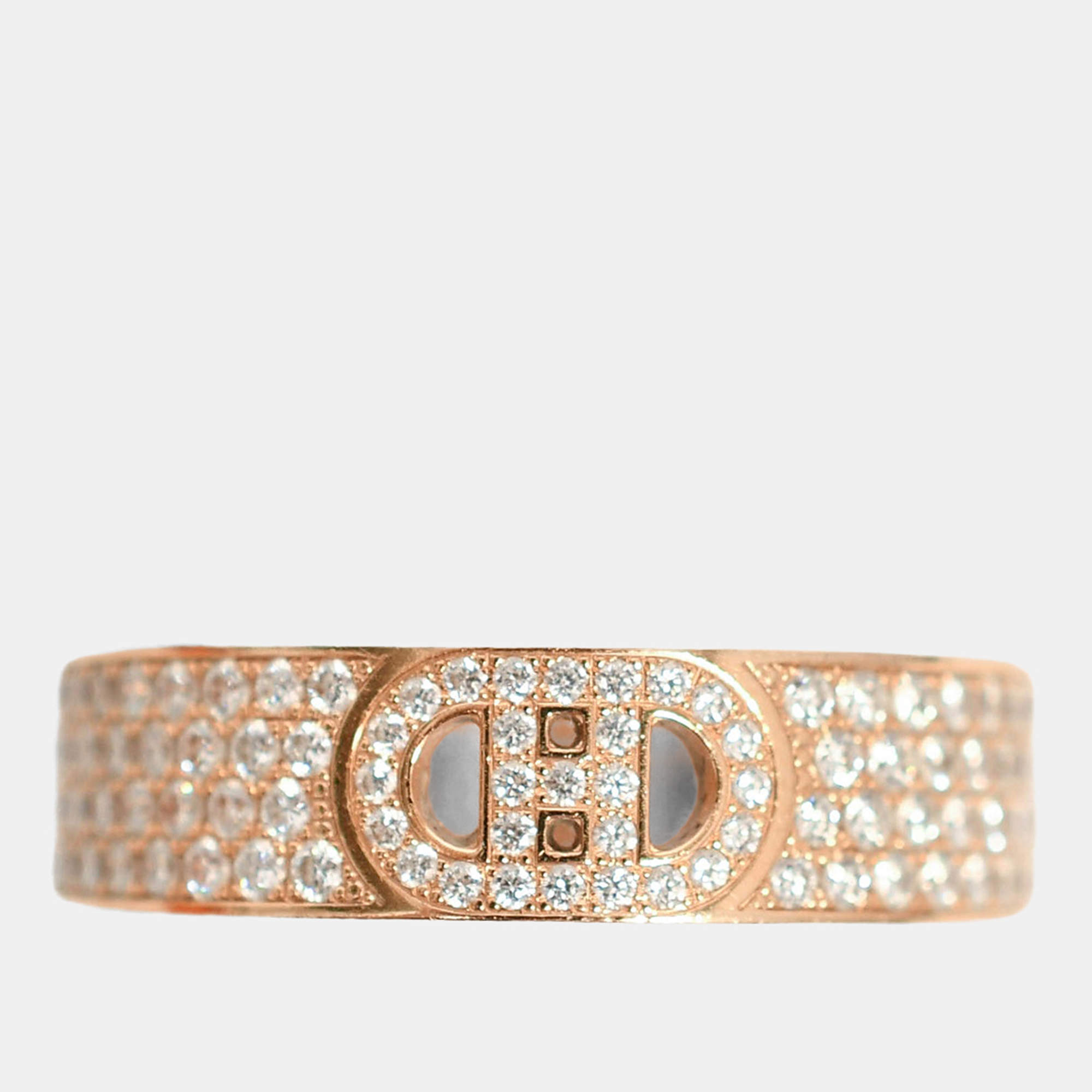 Pre Owned Hermes 18K Rose Gold Diamond Small H d'Ancre Ring Size 56