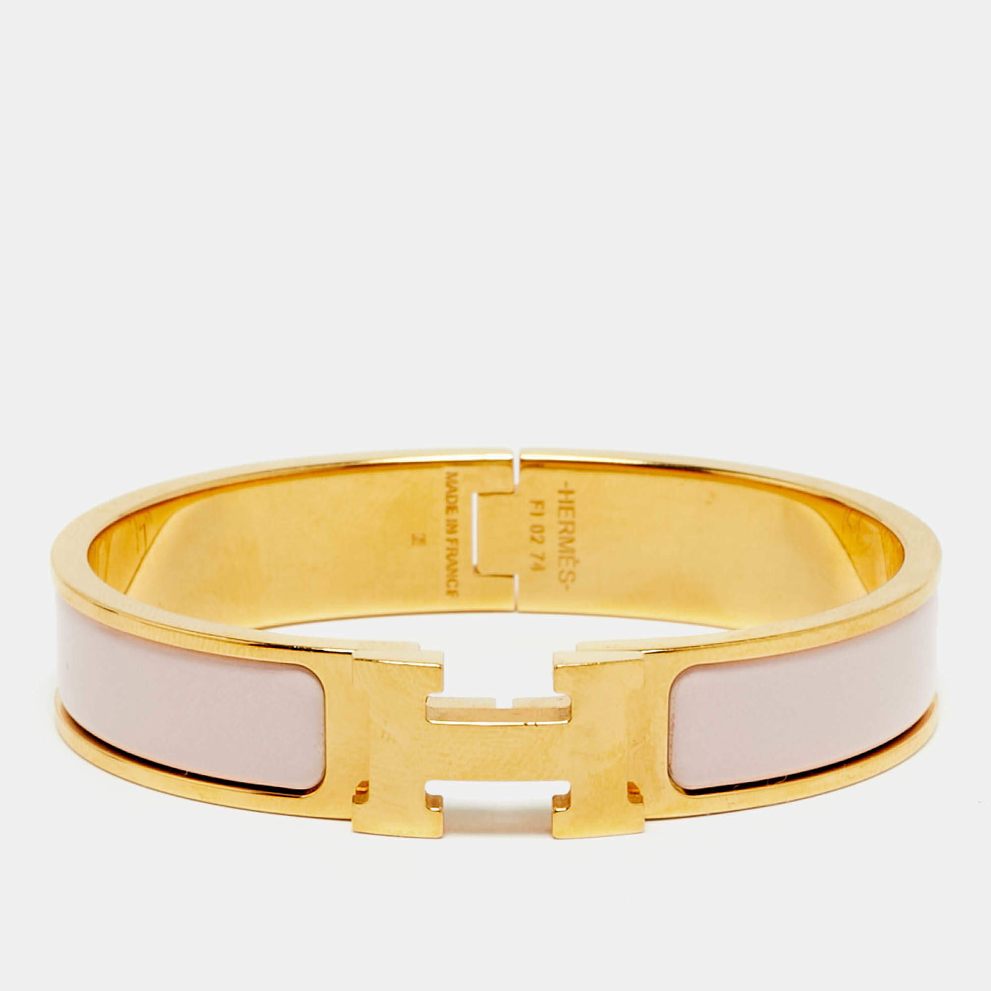 Pre Owned سوار هيرمس كليك إتش مطلي ذهب وإيناميل وردي