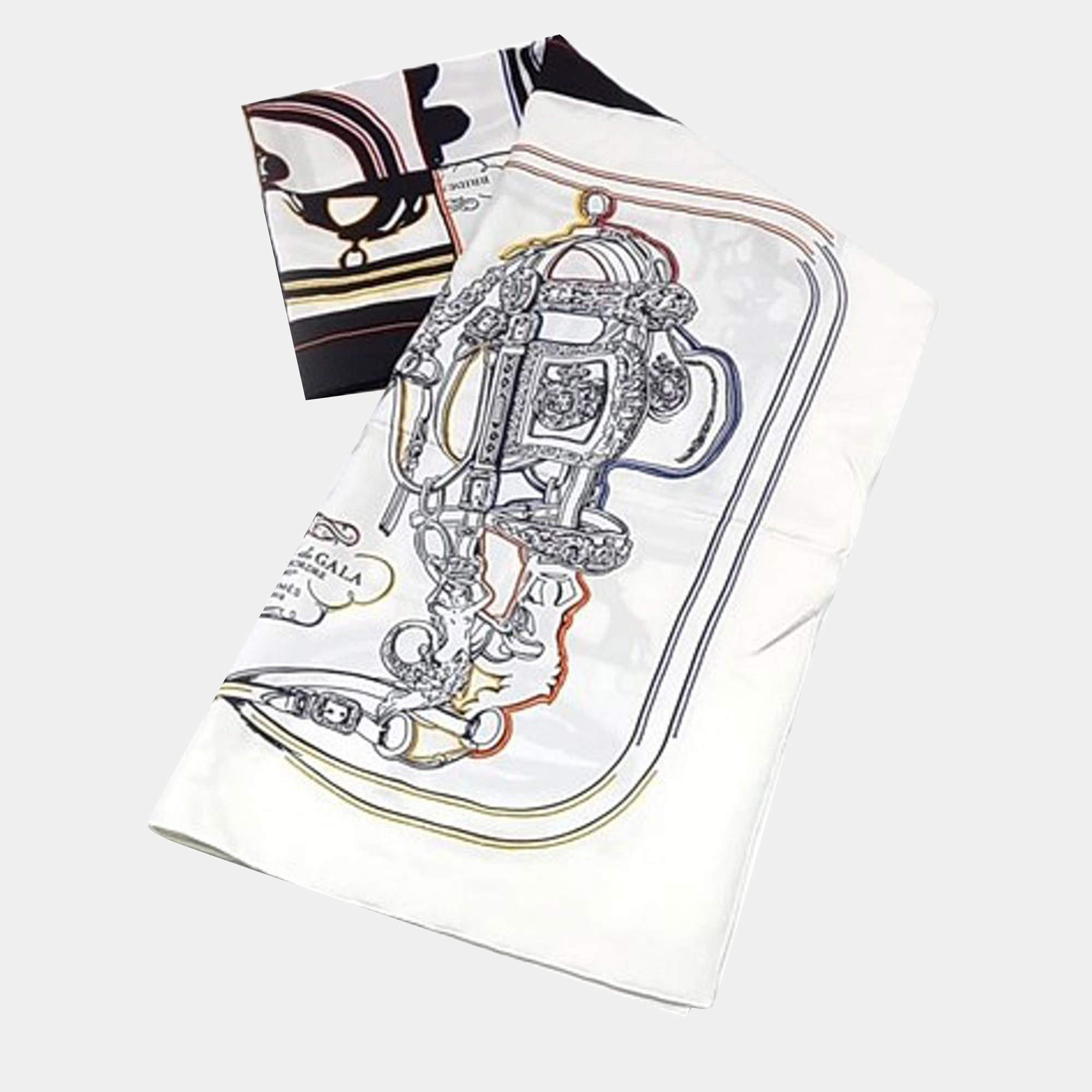 Pre Owned Hermes White Multicolor Silk Stole