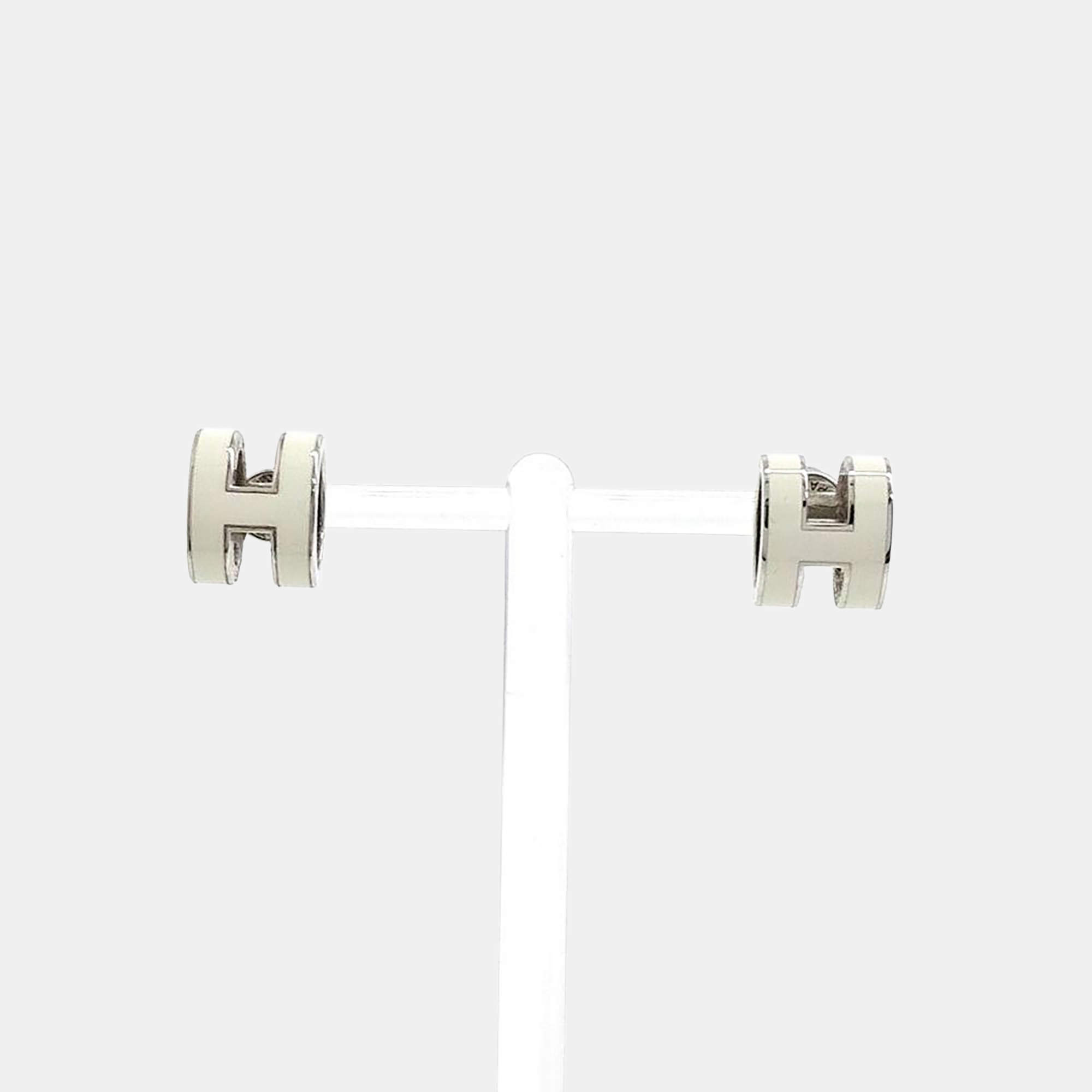 Pre Owned Hermes Pop H Logo Silver Earrings