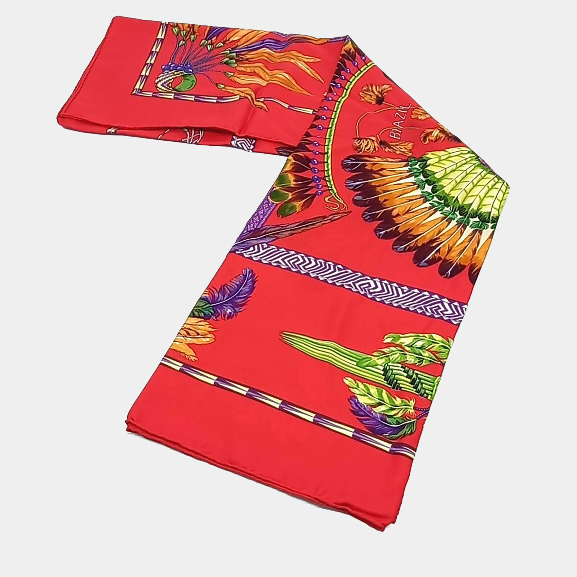 Pre Owned Hermes Multicolor Red Silk Scarf