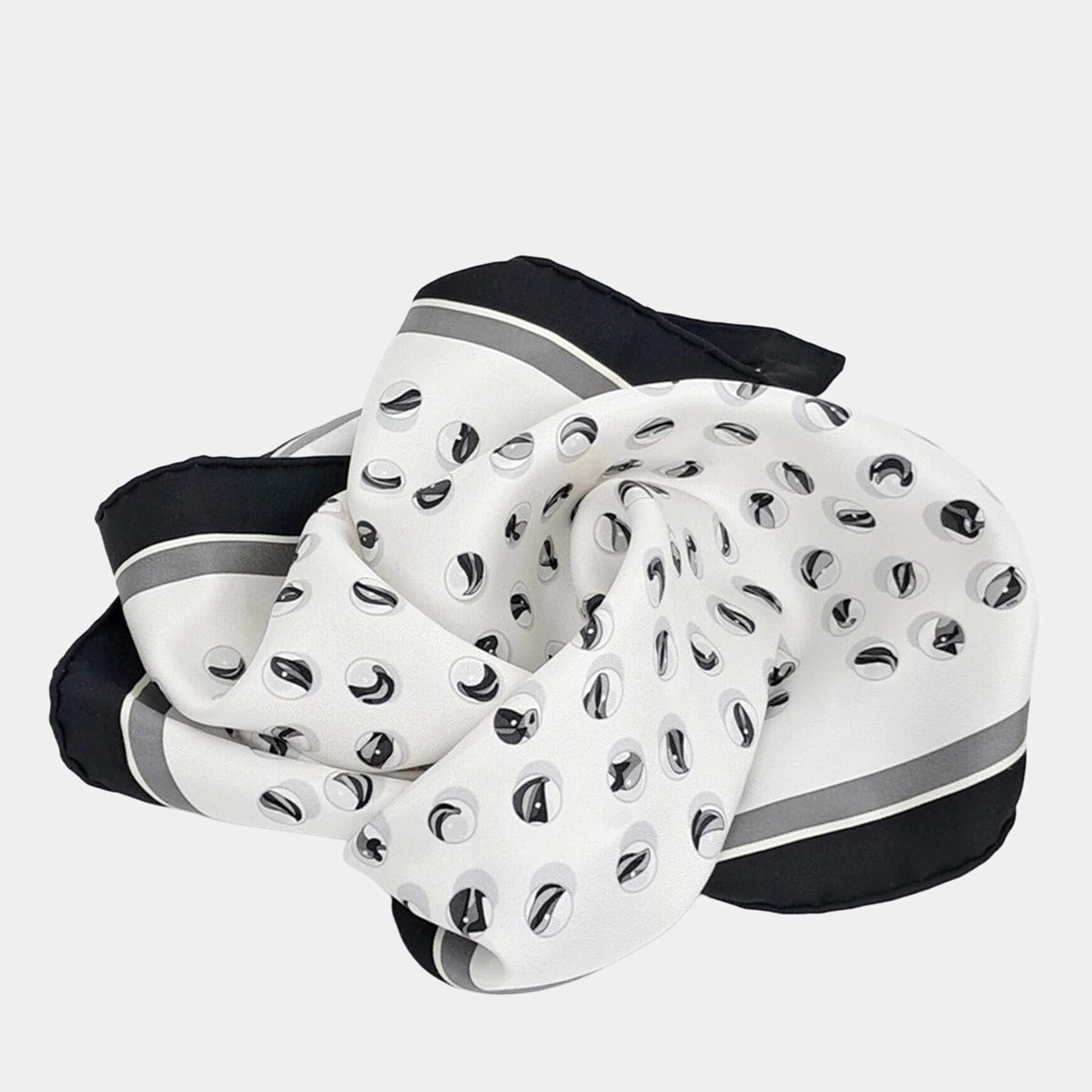 Pre Owned Hermes Petite Black, White Silk Scarf