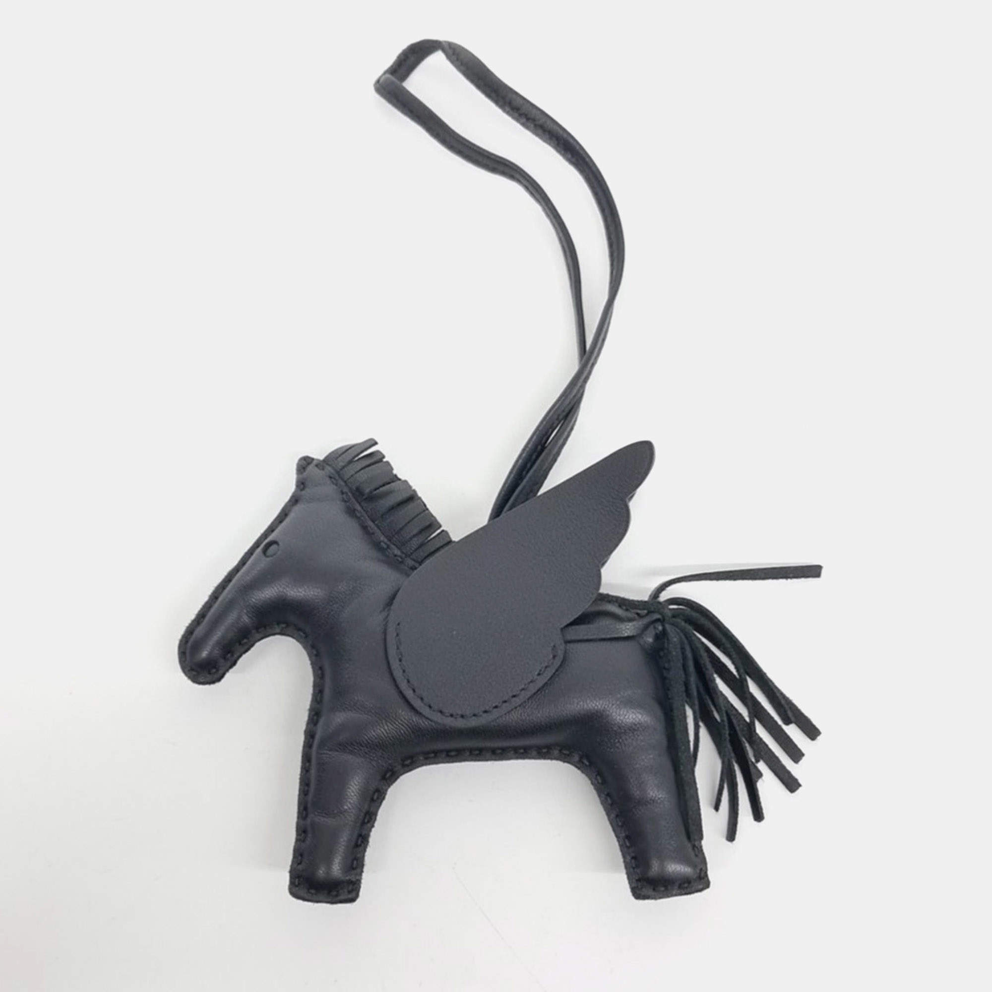 Pre Owned Hermes Pegasus Rodeo Black Leather Charm Medium (B)