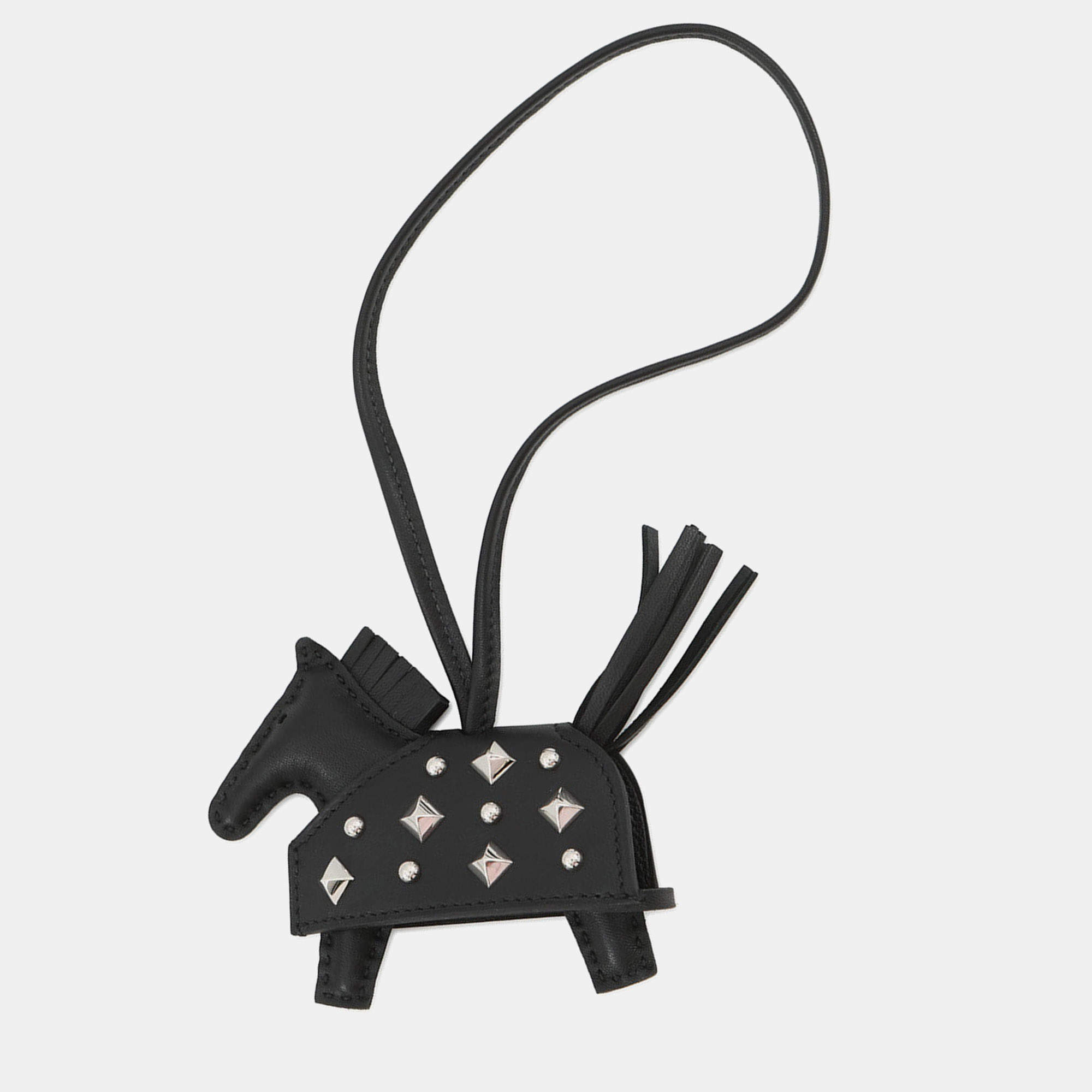 Pre Owned حلية روديو هيرميس من جلد الخروف الأسود مقاس بي إم