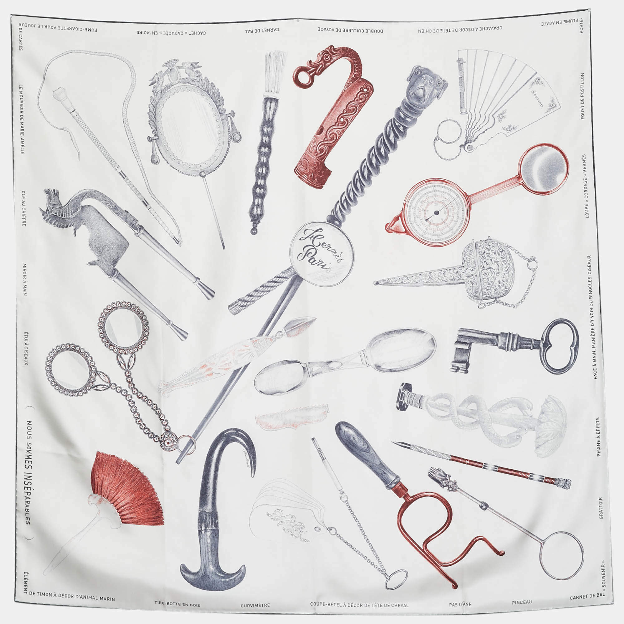 Pre Owned Hermès Grey Nous Sommes Inseparables Silk Scarf 