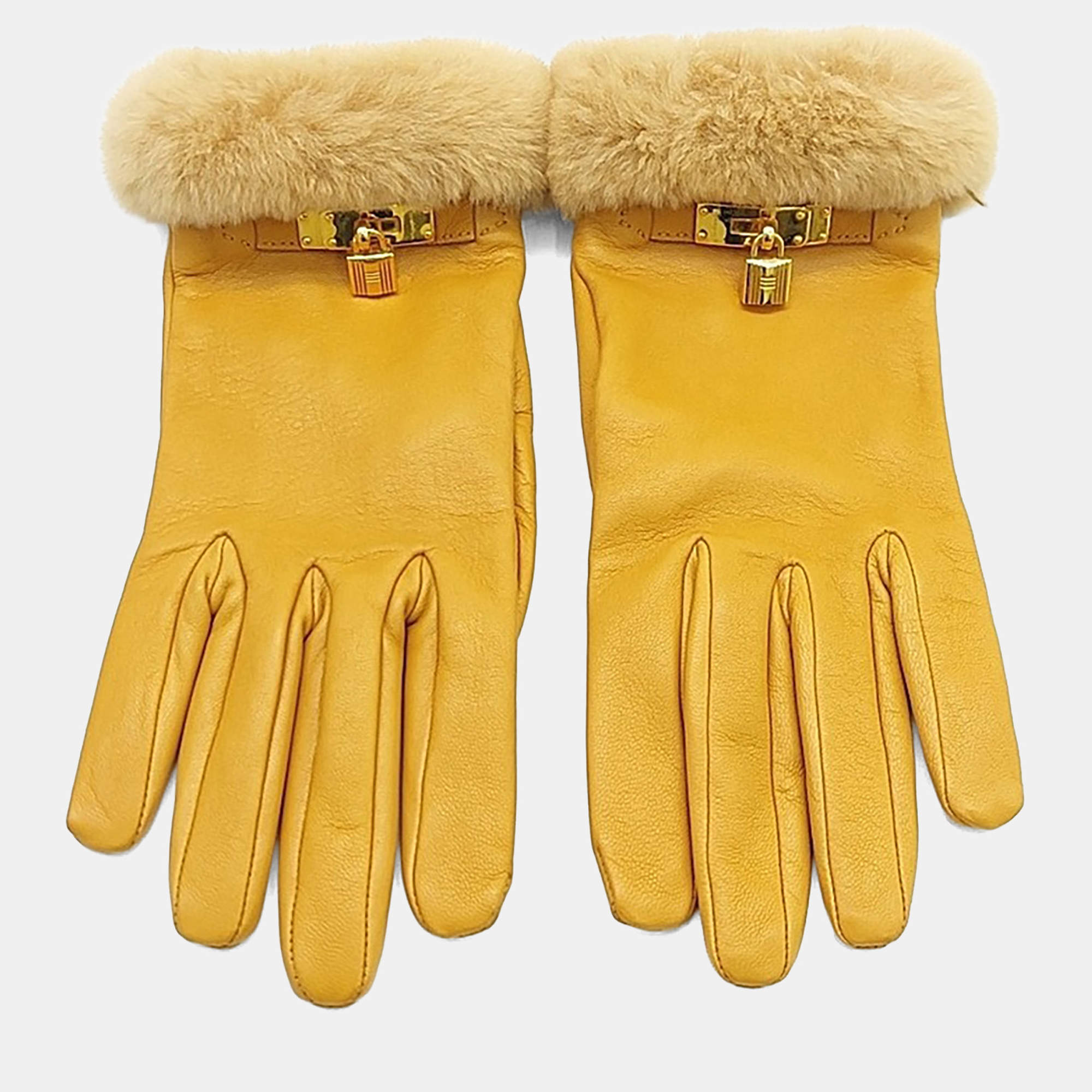 Pre Owned Hermes Mink-trimmed Kelly Gloves