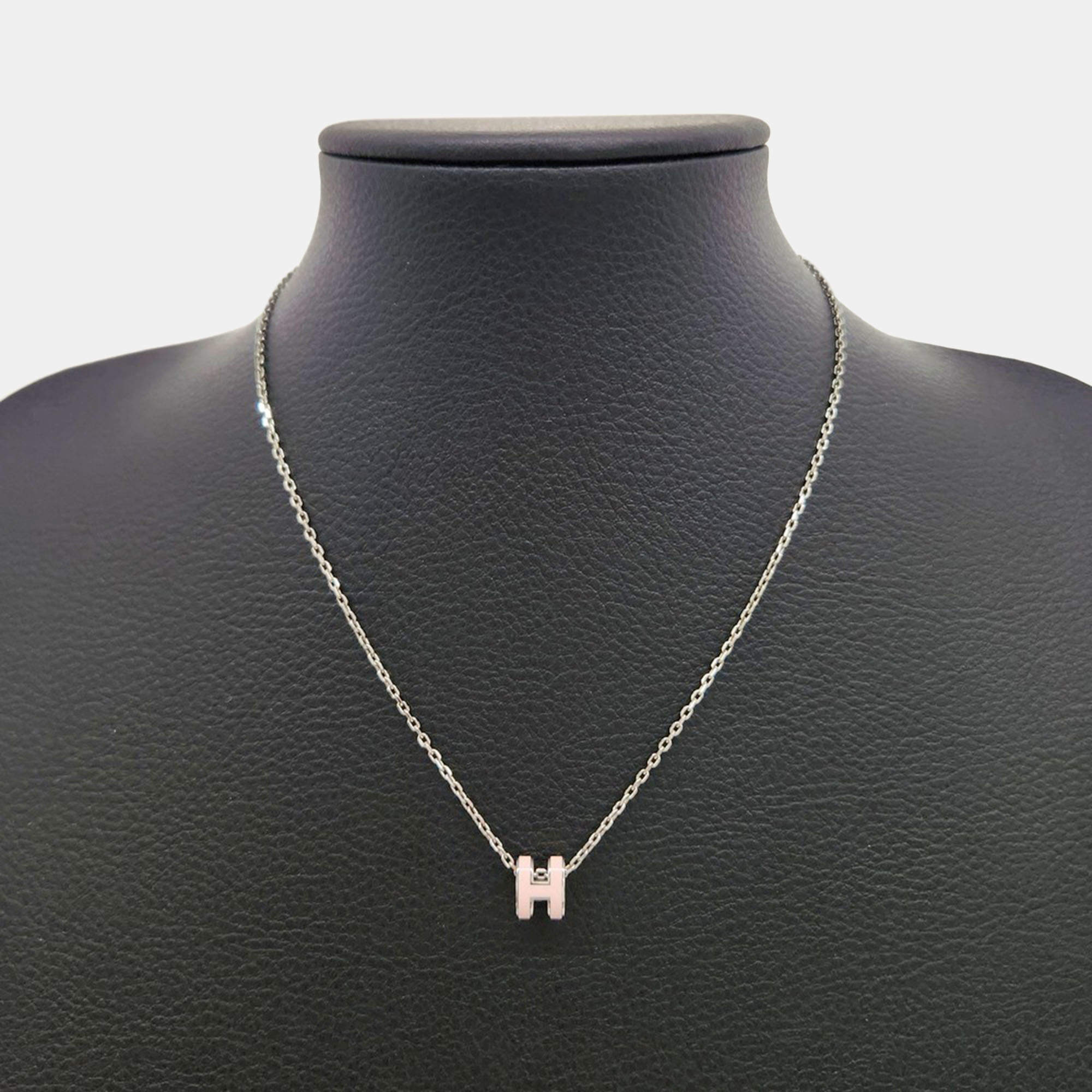 Pre Owned Hermes Pop H Silver Plated Mini Necklace