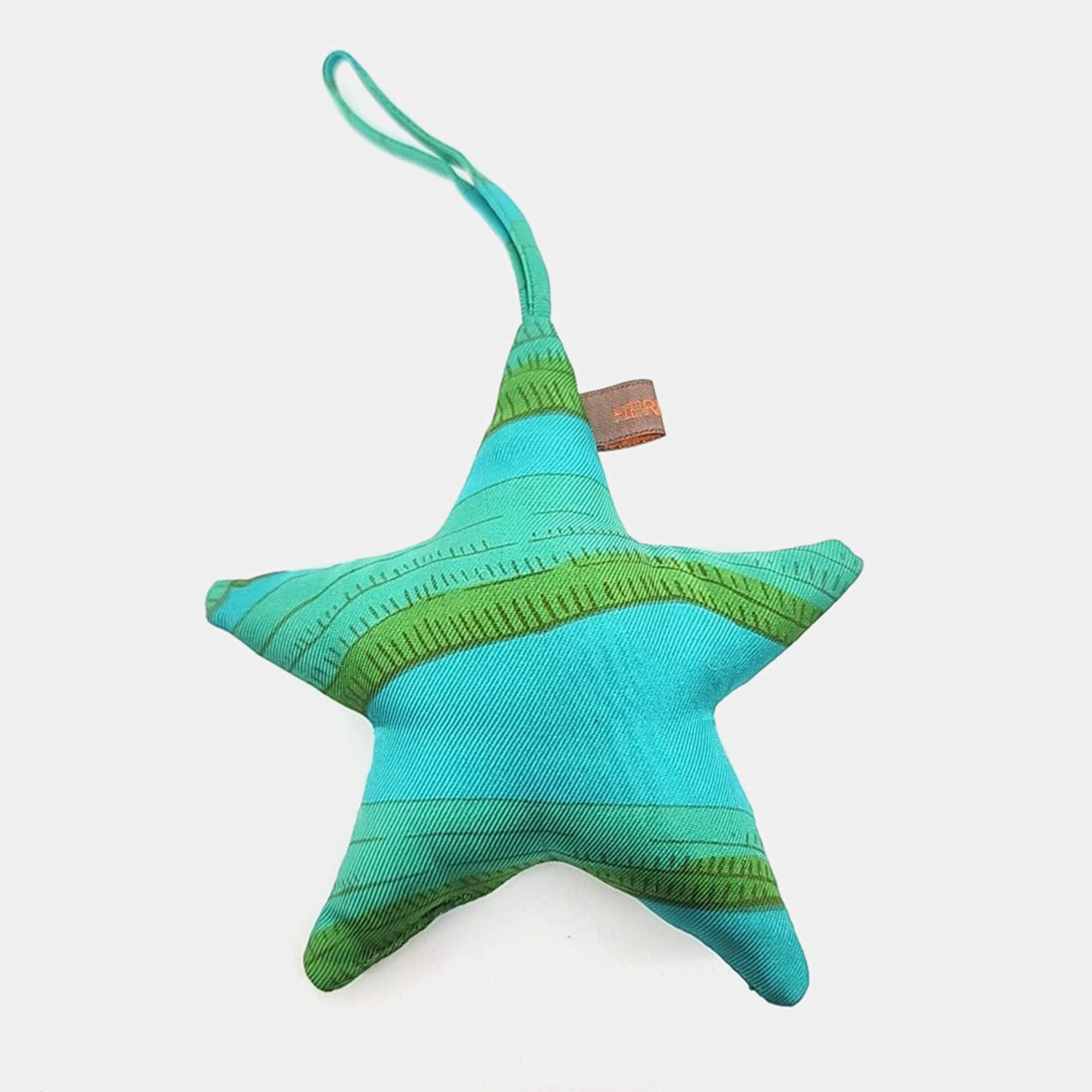 Pre Owned Hermes Petit H Petit Hache Blue, Green Silk Star Bag Charm