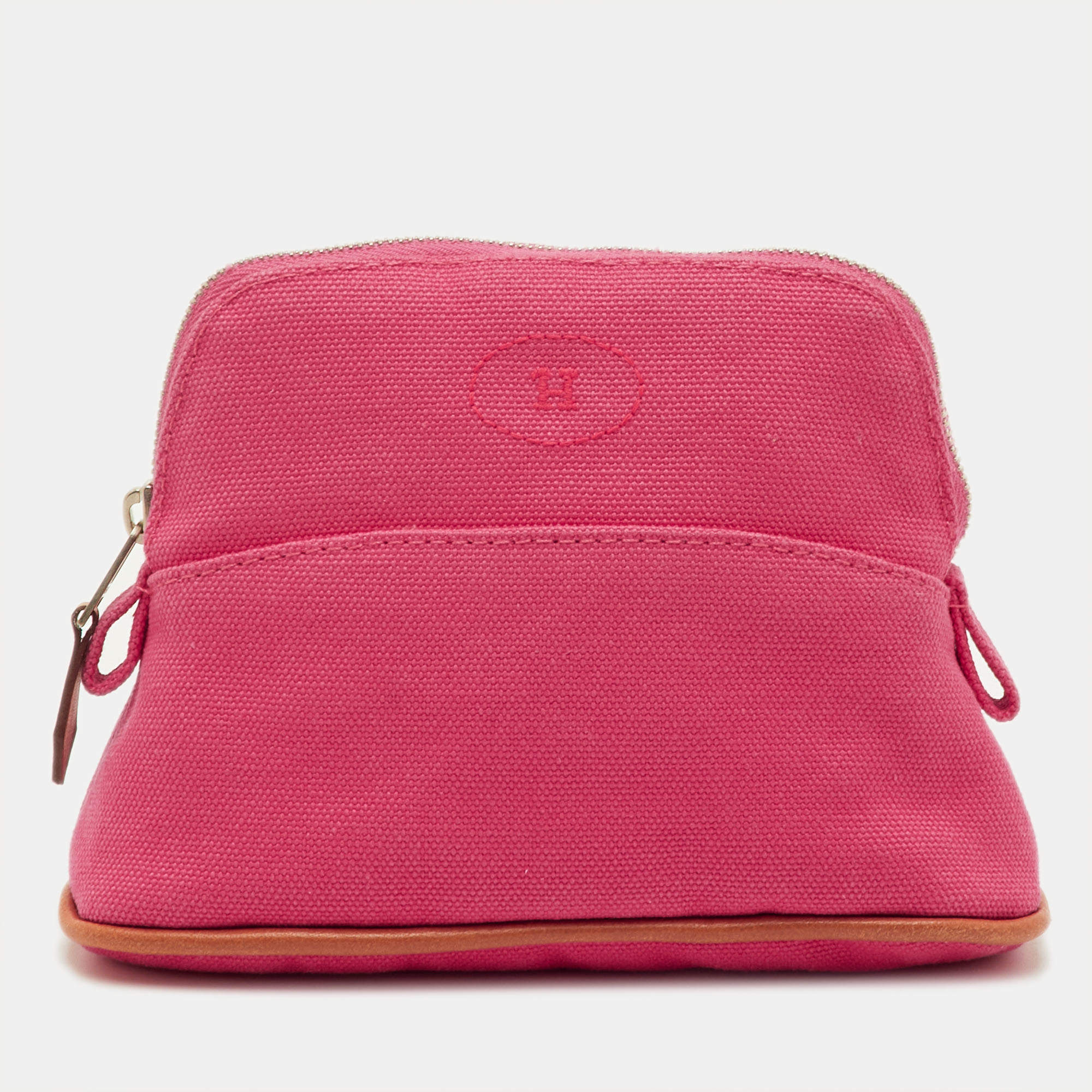 Pre Owned Hermes Bolide Mini Hibiscus Canvas Travel Cosmetic Pouch