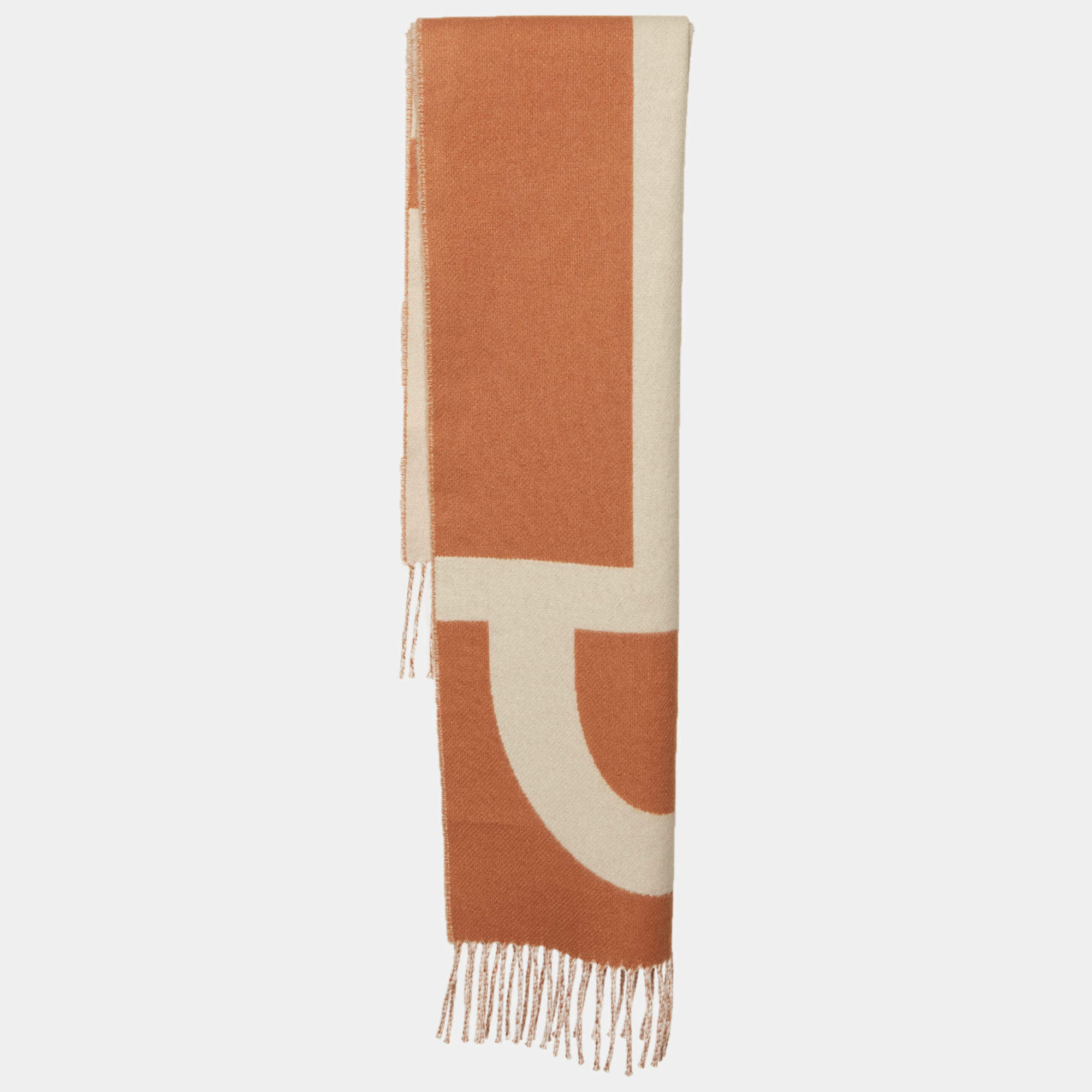 Pre Owned Hermès Orange Casaque Grand Mors Cashmere Muffler