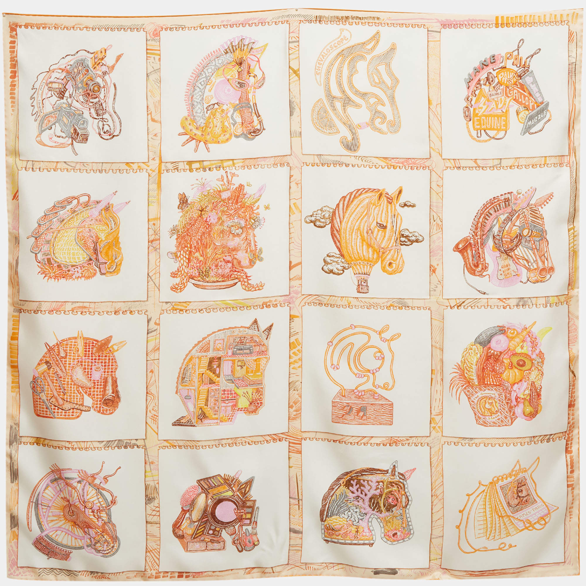 Pre Owned Hermès Orange Chevaloscope Silk Scarf