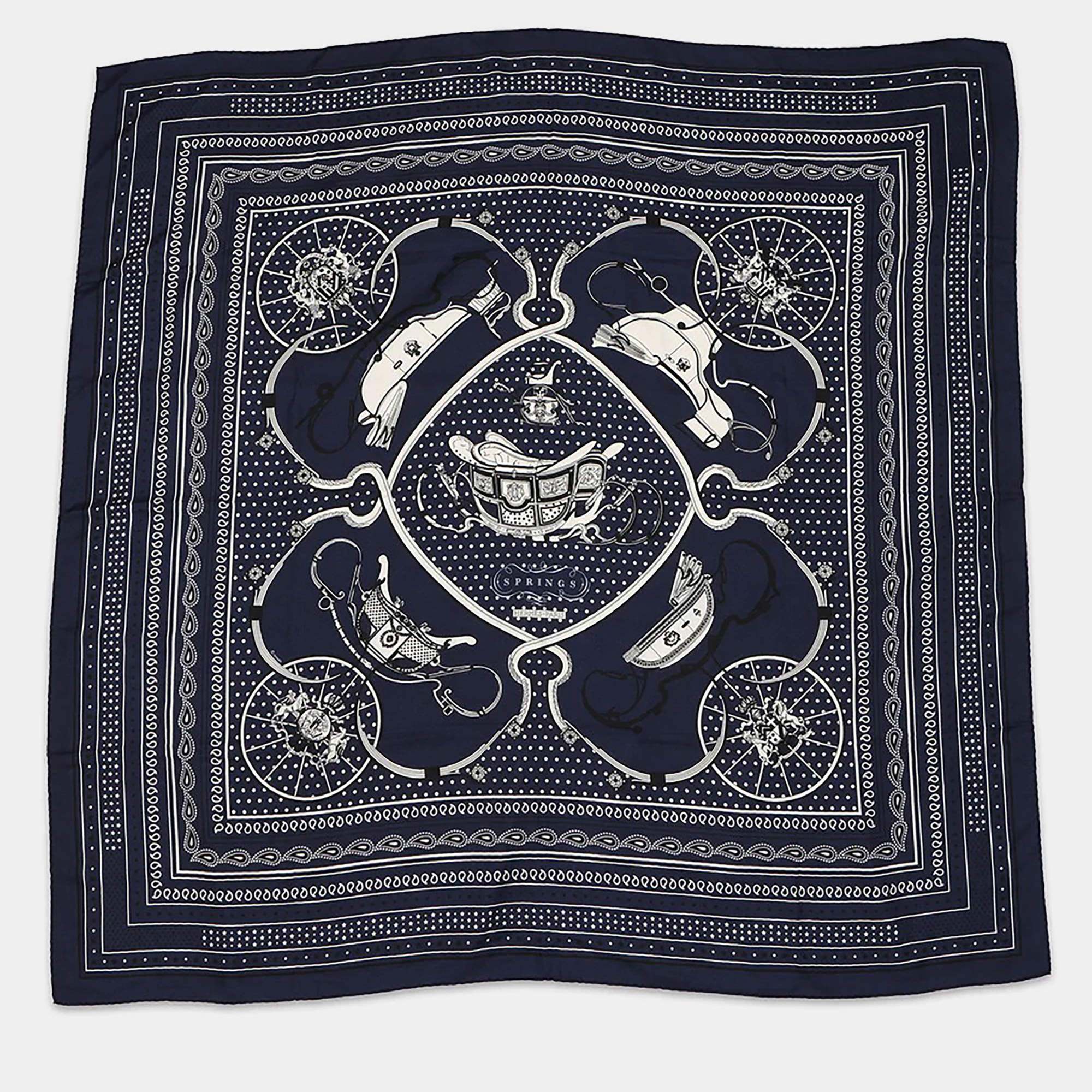 مملوكة مسبقًا Hermes Giant Square Springs Size 140 Marine/White/Black  