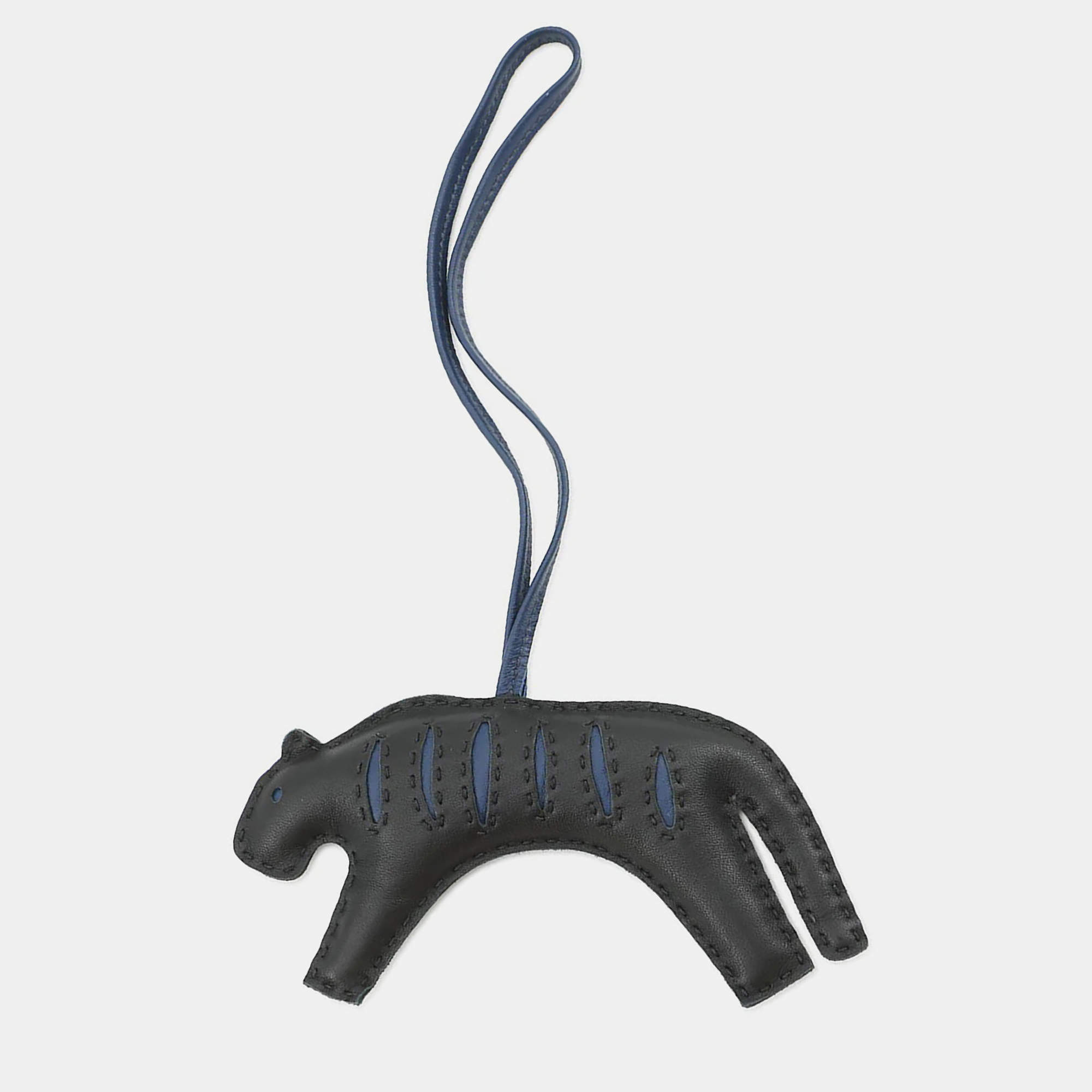 Pre Owned Hermes Rulu Bag Charm Black/Blue Saphir Lambskin