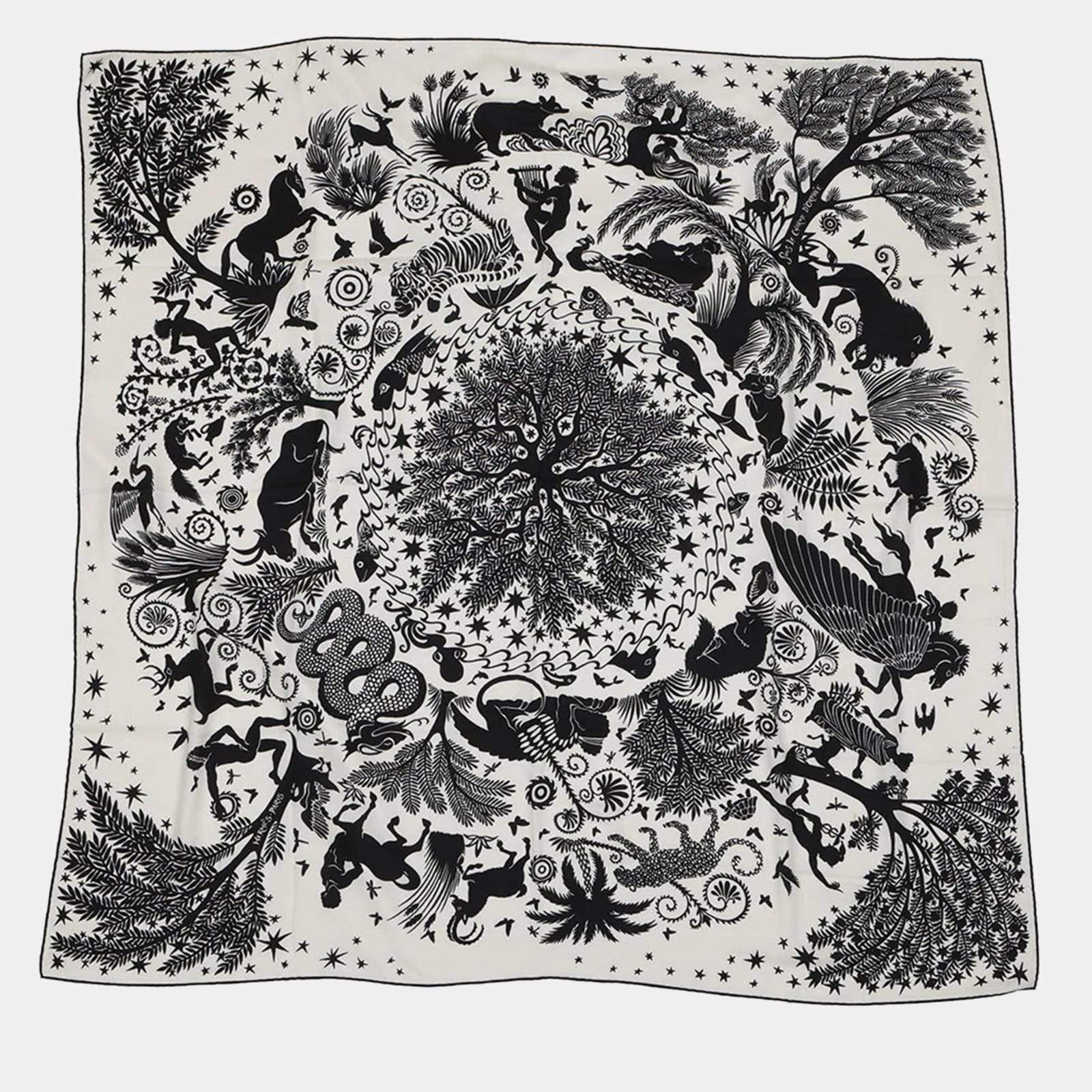 مملوكة مسبقًا Hermes Giant Square: Be Seduced By The Charm Of Orpheus Sous Le Charme D'Orphee Fall/Winter 2024 White/Black Cashmere, Silk Size 140