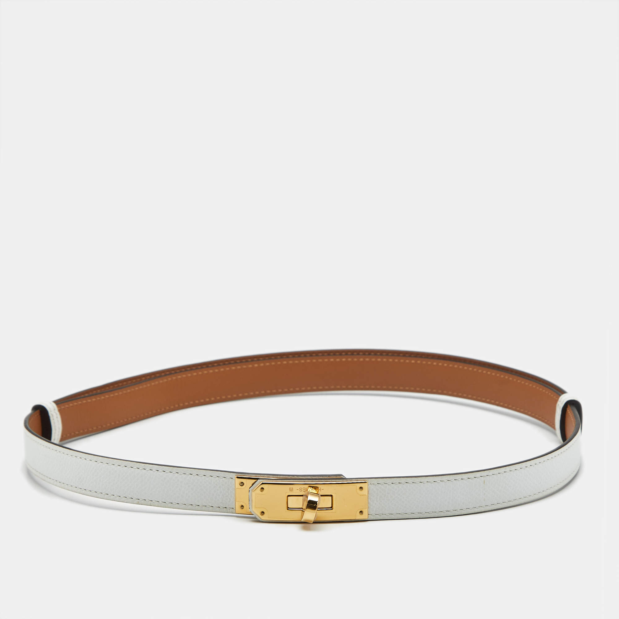 Pre Owned Hermès Kelly 18 Gold Finish Adjustable Belt Blanc Epsom Leather