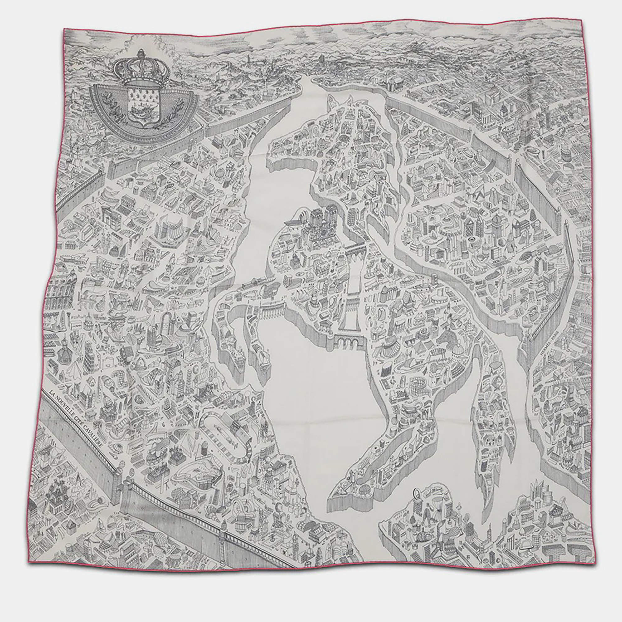 Pre Owned Hermes New Cit Cavaliere Size 140 White/Craie/Pink Cashmere70% Silk30%